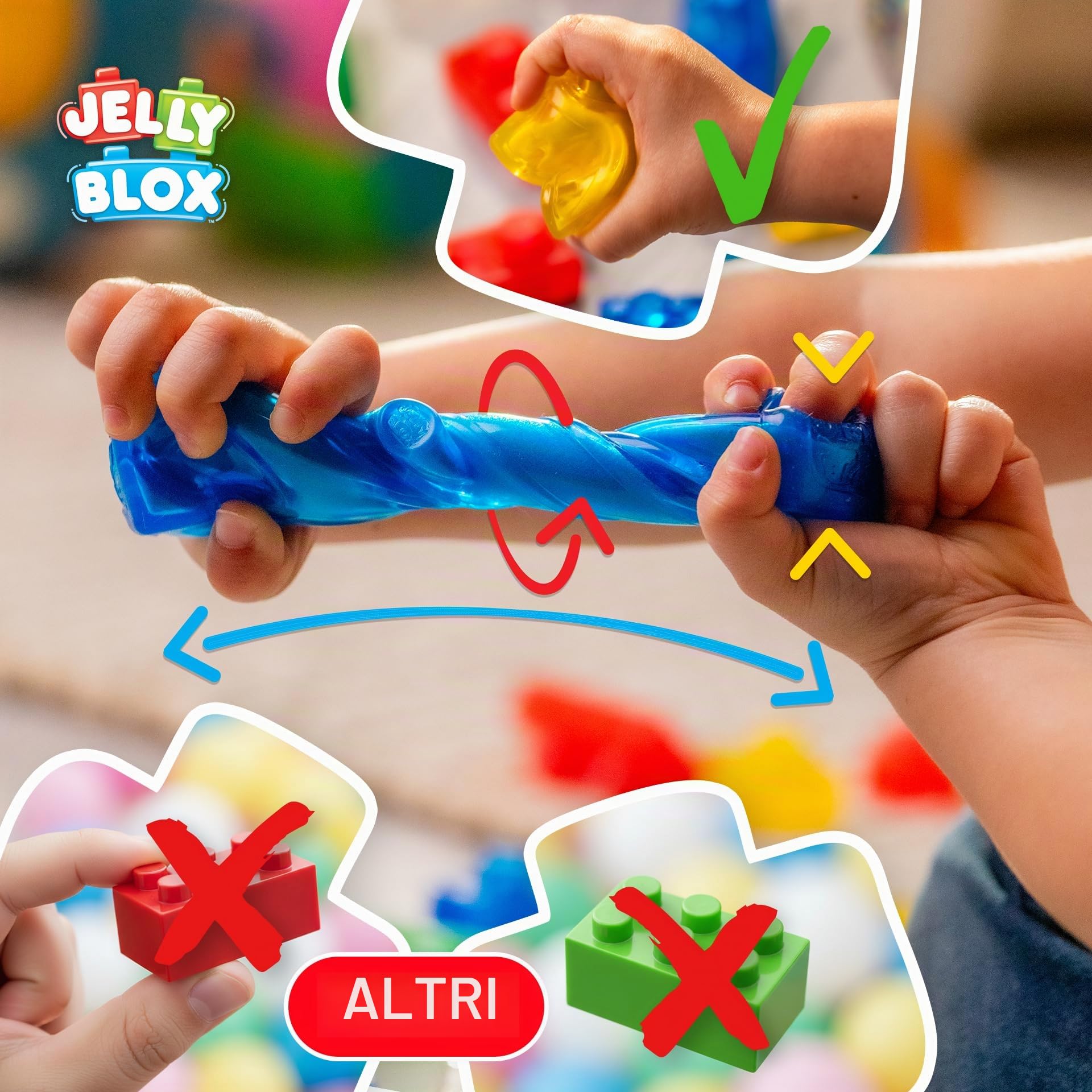 Jelly Blox - Set Fattoria - 18 blocchi inclusi - Set di costruzioni per bambini dai 2 anni - Esperienza sensoriale con blocchi estensibili, morbidi e flessibili - Trattore e Animali