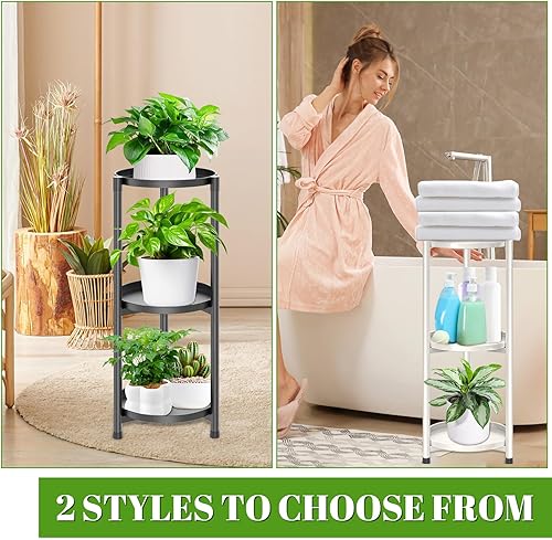 Miniatura 8 de Soporte para Plantas de Metal de 3 Niveles para Interiores, Soporte para Plantas Redondo Escalonado de Esquina para Múltiples Plantas de Interior,