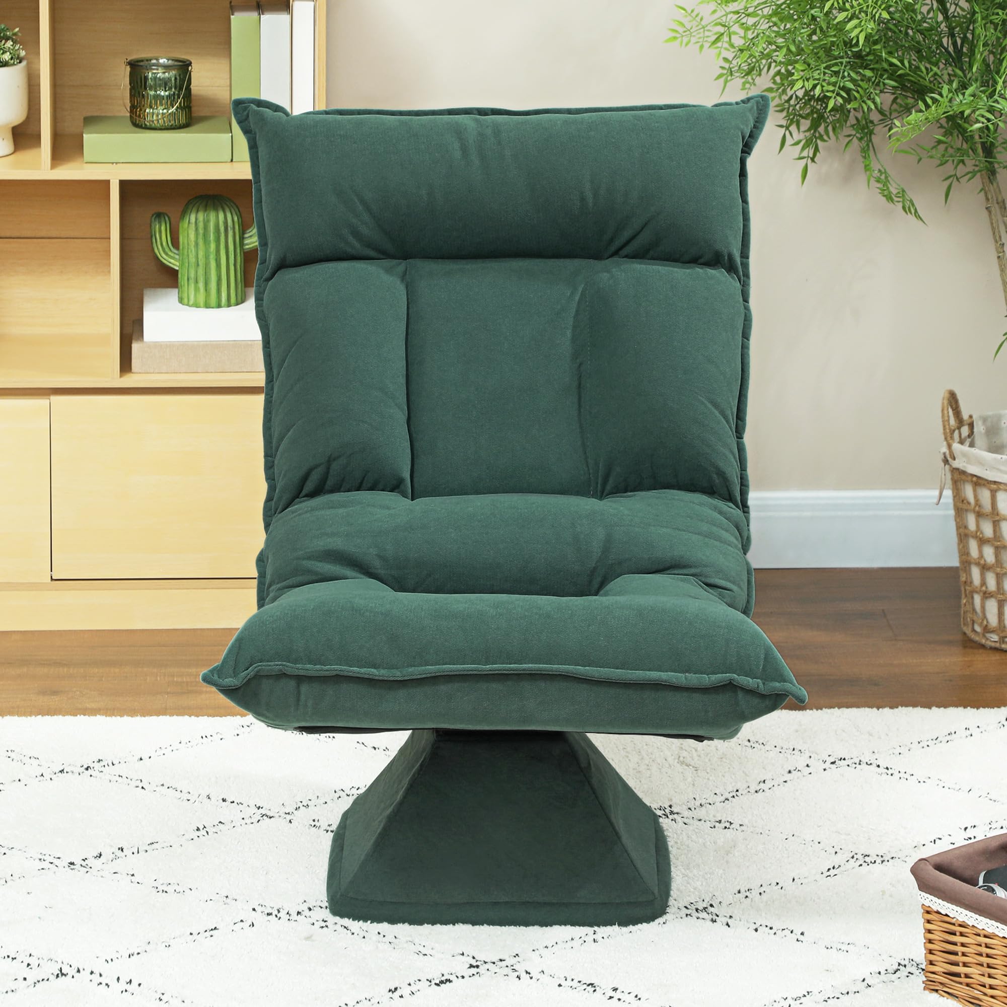 HOMCOM Chaise de sol, pivotante à 360 °, avec dossier réglable en 5 positions, pliable, pour méditation, salon, jeux et lecture, vert