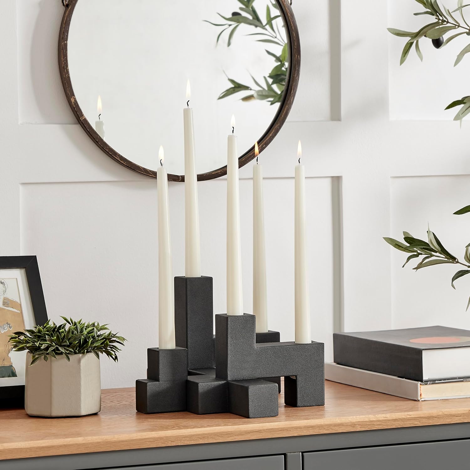 Danya B. Contemporary Black Metal 2-Piece Stacking Candelabra Taper Candle Holder Set