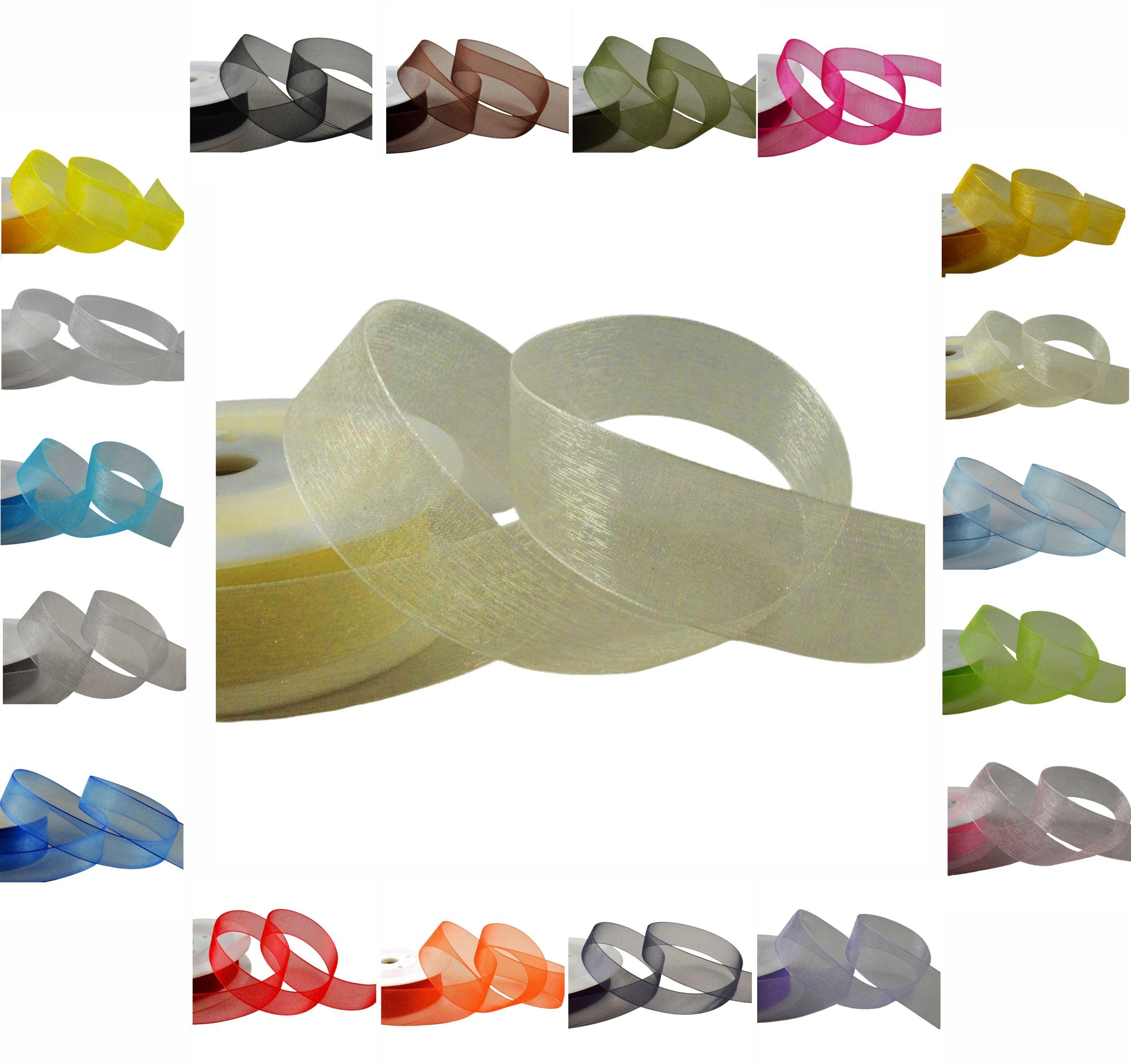50m / 25m Roll Luxury Organza Woven Edge Ribbon Reel Rolls 3mm, 9mm, 15mm, 25mm, 40mm (Ivory, 40mm x 25 Metres)