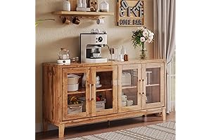 AMERLIFE 63" Wooden Sideboard with Glass Doors