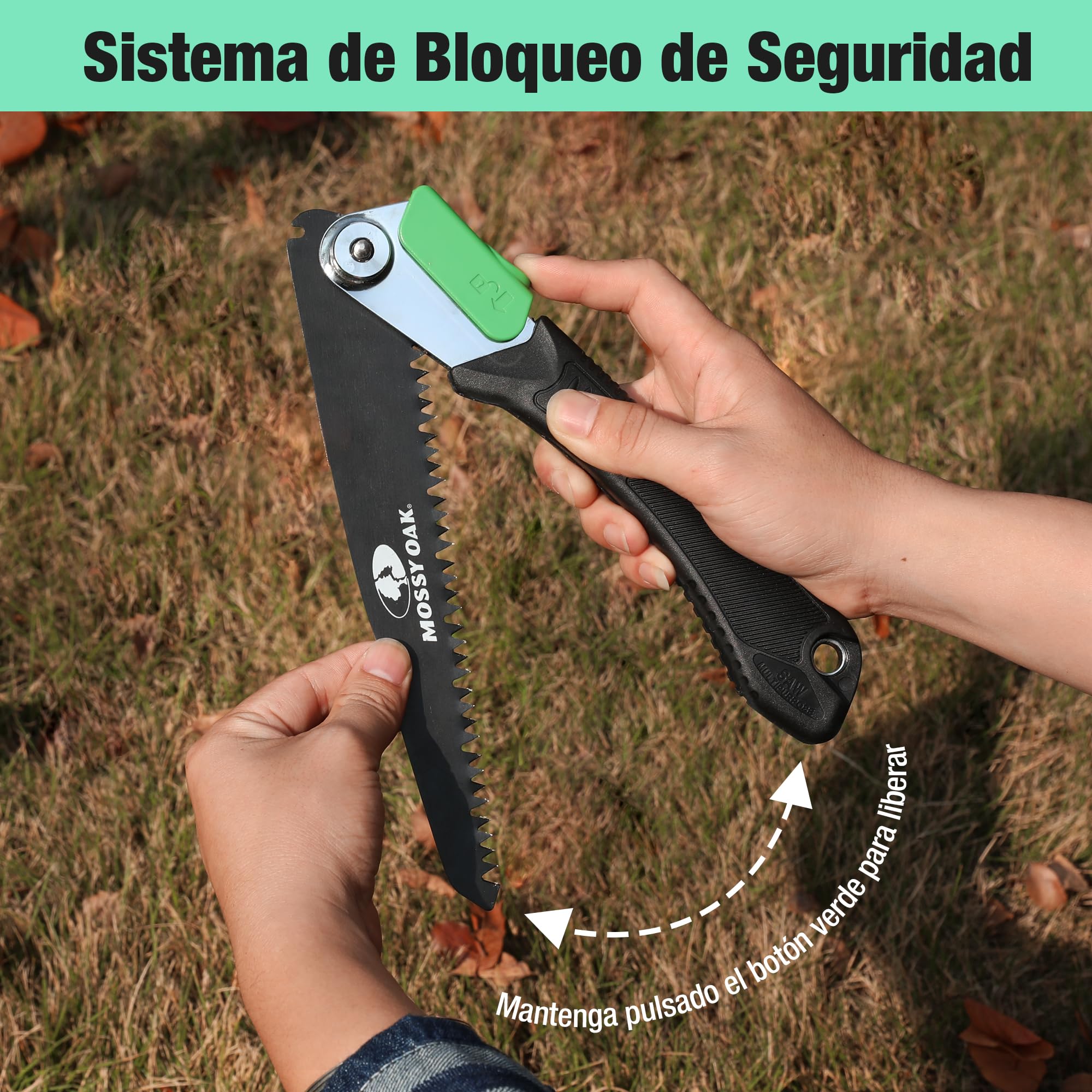 Mossy Oak Sierra de Podar 3 en 1, Sierra Plegable con Cuchillos de Madera, Métal y Plástico, Serrucho Plegable con Bolsa de Organizador, para Poda, Jardinería, Madera, Tubos, Metal