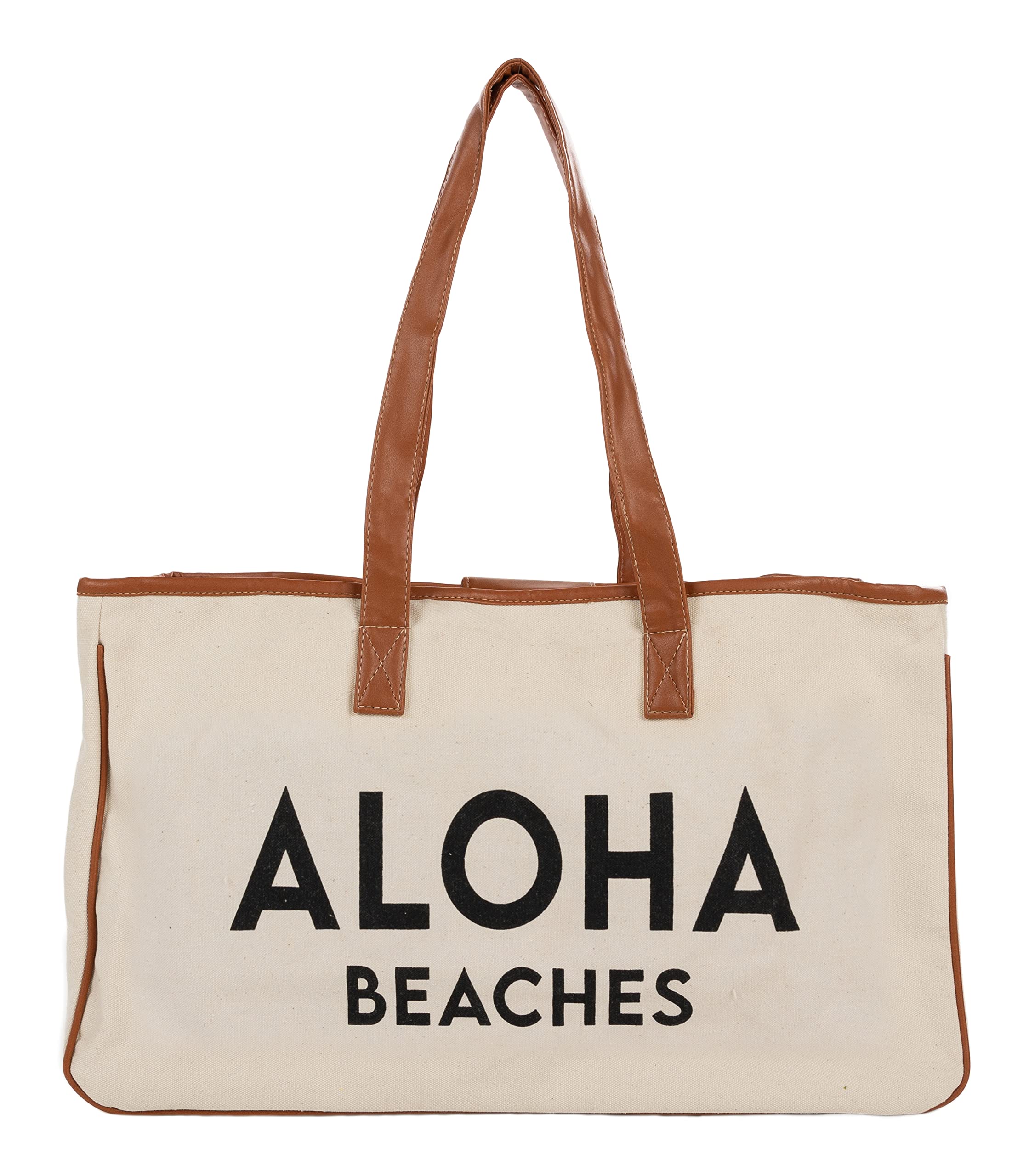Funky Junque Large Canvas Beach Tote Bag for Women – 100% Cotton with Leather Straps, Ideal for Pool Days & Vacations