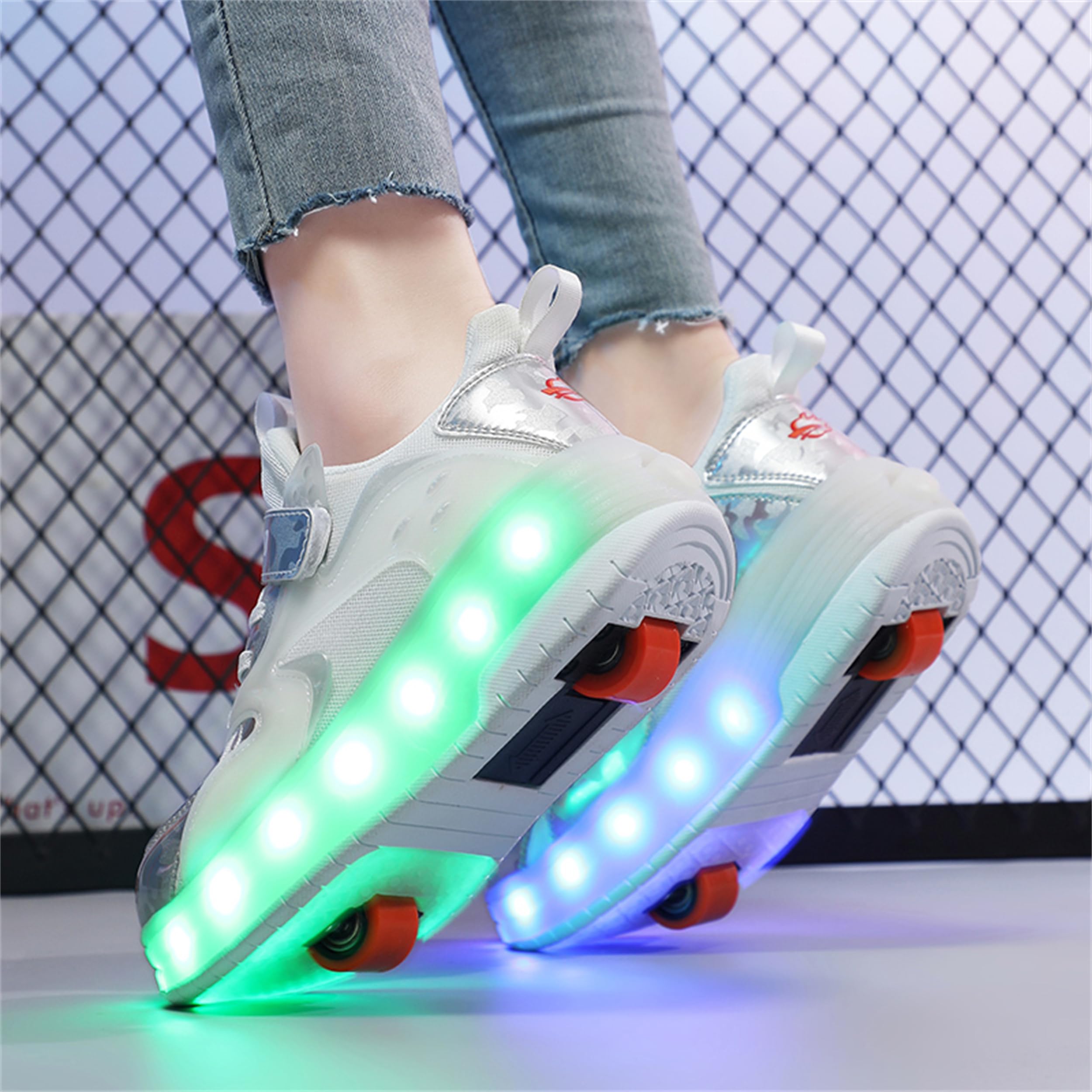 Zapatillas con Ruedas para niñas y niños, Zapatillas de Skateboard con Dos Ruedas y Luces LED, luz Ajustable con Cambio de Color, Carga USB, universales para Chicos y Chicas