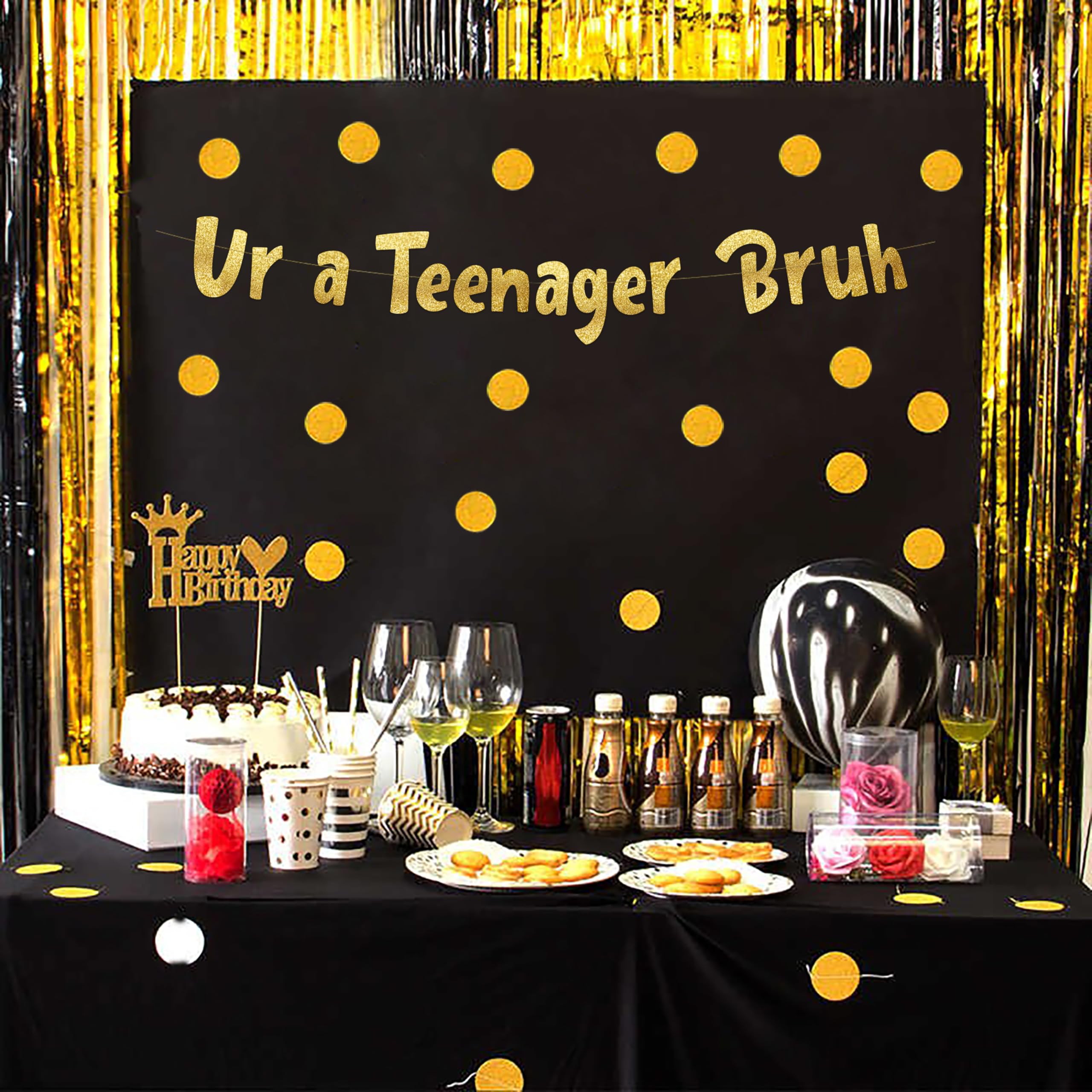 Pre-Strung Ur a Teenager Bruh Gold Glitter Banner, Funny 13th Birthday Decorations for Teen Boys and Girls - Image 3
