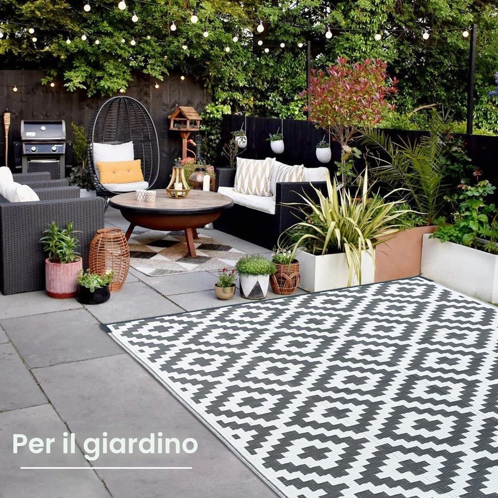 CHOSHOME Tappeto da Giardino Impermeabile 120x180CM Portatile Resistente ai Raggi UV in Plastica Riciclata per Interno ed Esterno - Balcone, Picnic, Spiaggia - Grigio