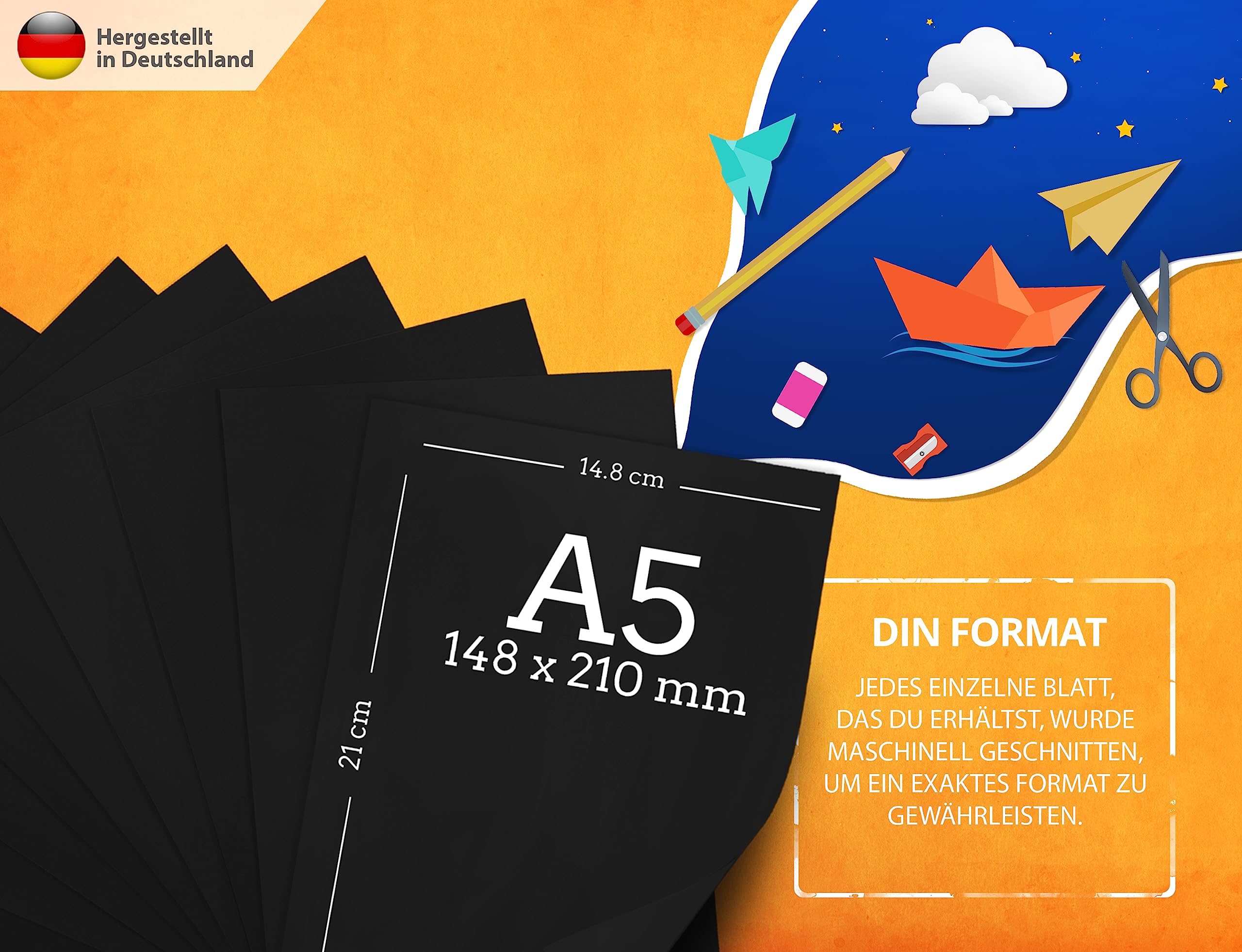 50 Feuilles Carton Noir 250g/m² - Format A4 - Papier Épais Mat Pour Dessin, Découpe Et Loisirs Créatifs