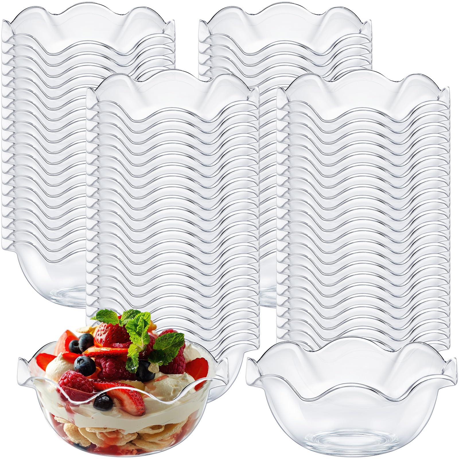 Newtay 100pcs 6oz Small Plastic Dessert Cups Ice Cream Bowl Reusable, Clear