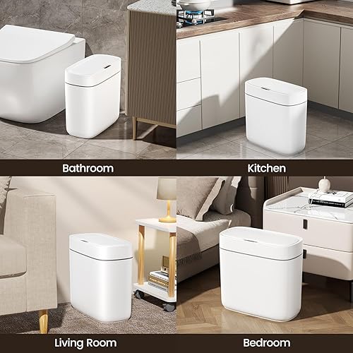 Miniatura 7 de MOPALL Basurero de baño con tapa, cubo de basura automático con sensor de movimiento de 3.5 galones, resistente al agua, sin contacto, cesta de