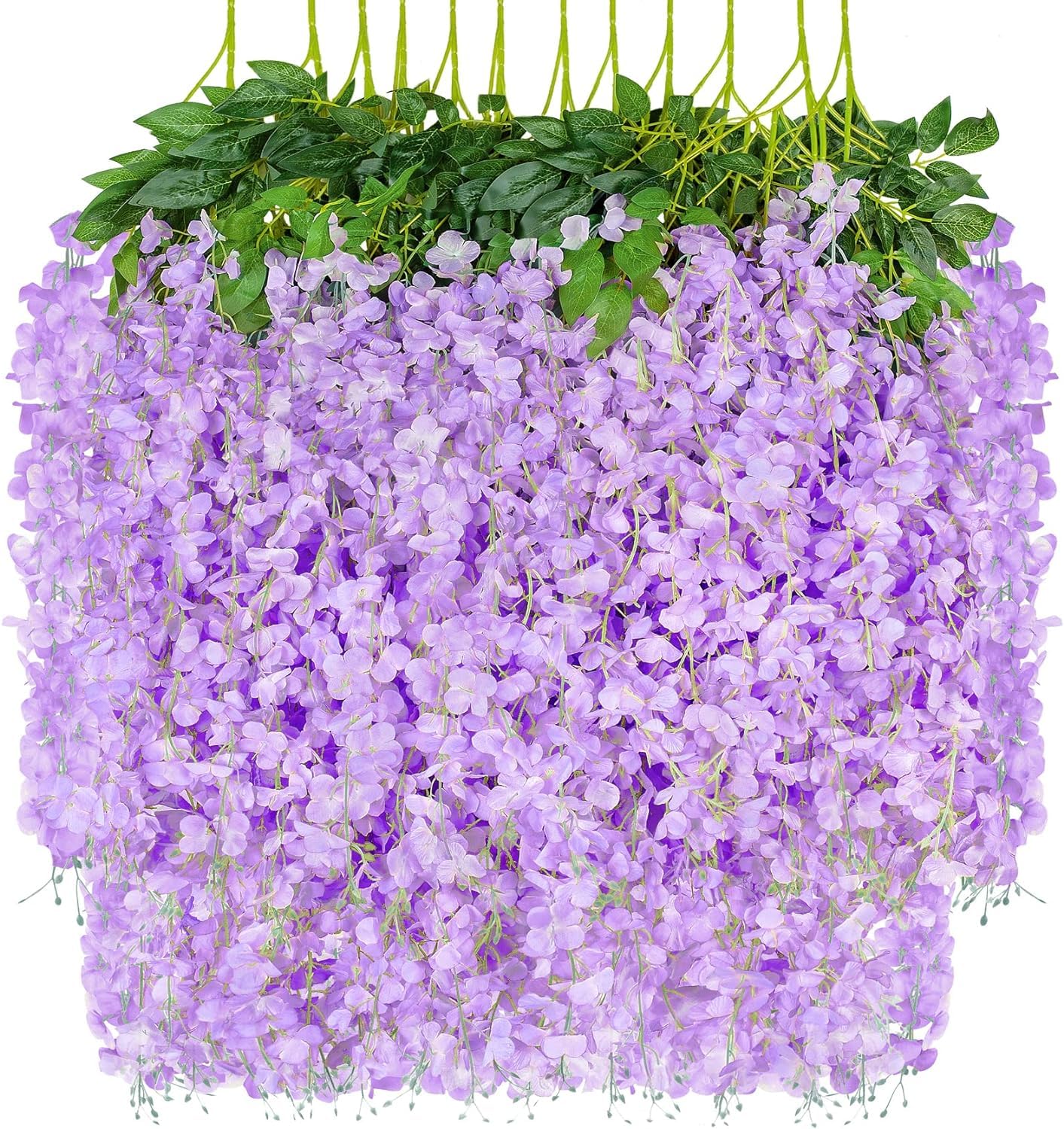 Tifuly Purple 12 Pcs Artificial Wisteria Vines, 3.6 Ft Fake Wisterias With 3 Branches, Long Wall Garland Silk Hanging Flower For Home Party Wedding Ceiling Decoration(12Pcs,)