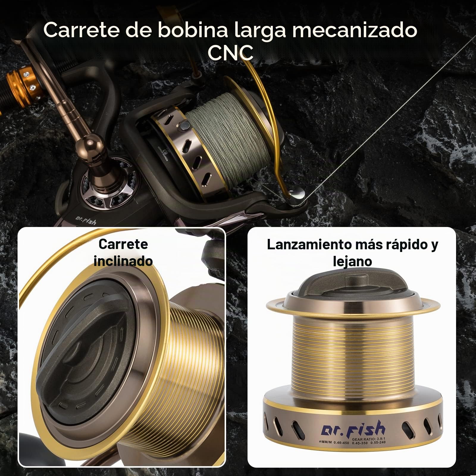 Dr. Saltwater Fish 10000/12000 - Carrete de Pesca de Surf Resistente y Largo Alcance Ultra Alta Capacidad en Alta mar 13+1BB