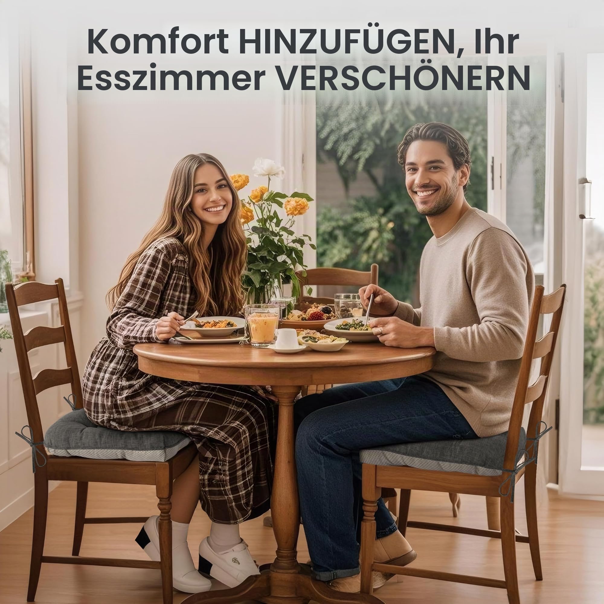 AddGrace 4er Set Sitzkissen 40 x 40cm Weiche Stuhlkissen mit 10cm Hochwertiger Polsterung für Innenbereich Küche oder Esszimmer,Dunkelgrau