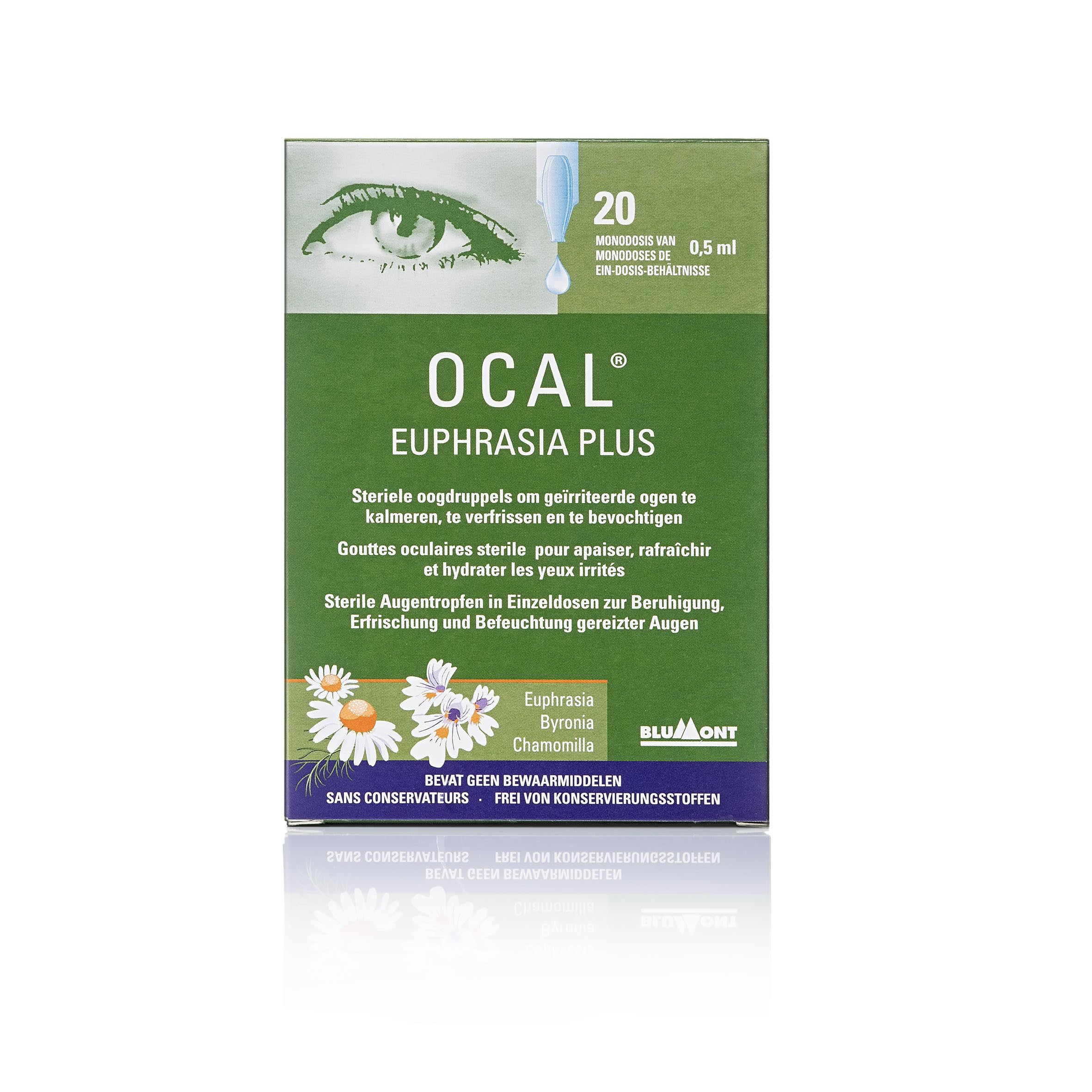 OCAL - Gotas Lubricantes con Monodosis de 20 x 0,5ml, Colirio para Ojos Rojos y Secos, con Eufrasia, Ojos Secos e Irritados. (1)