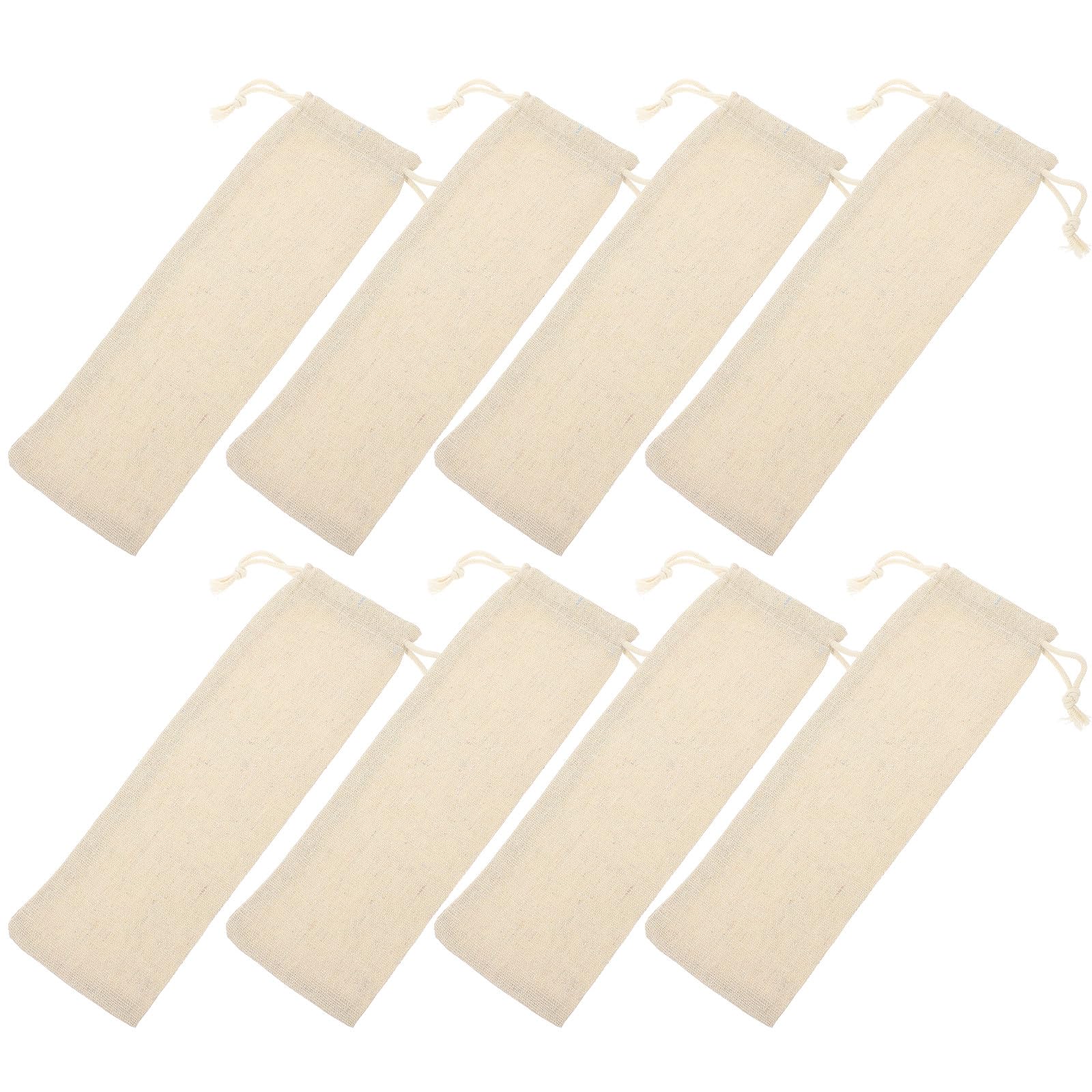 Bolsa de vajilla de algodón beige con cordón, pack de 10 fundas portátiles para cubiertos de camping