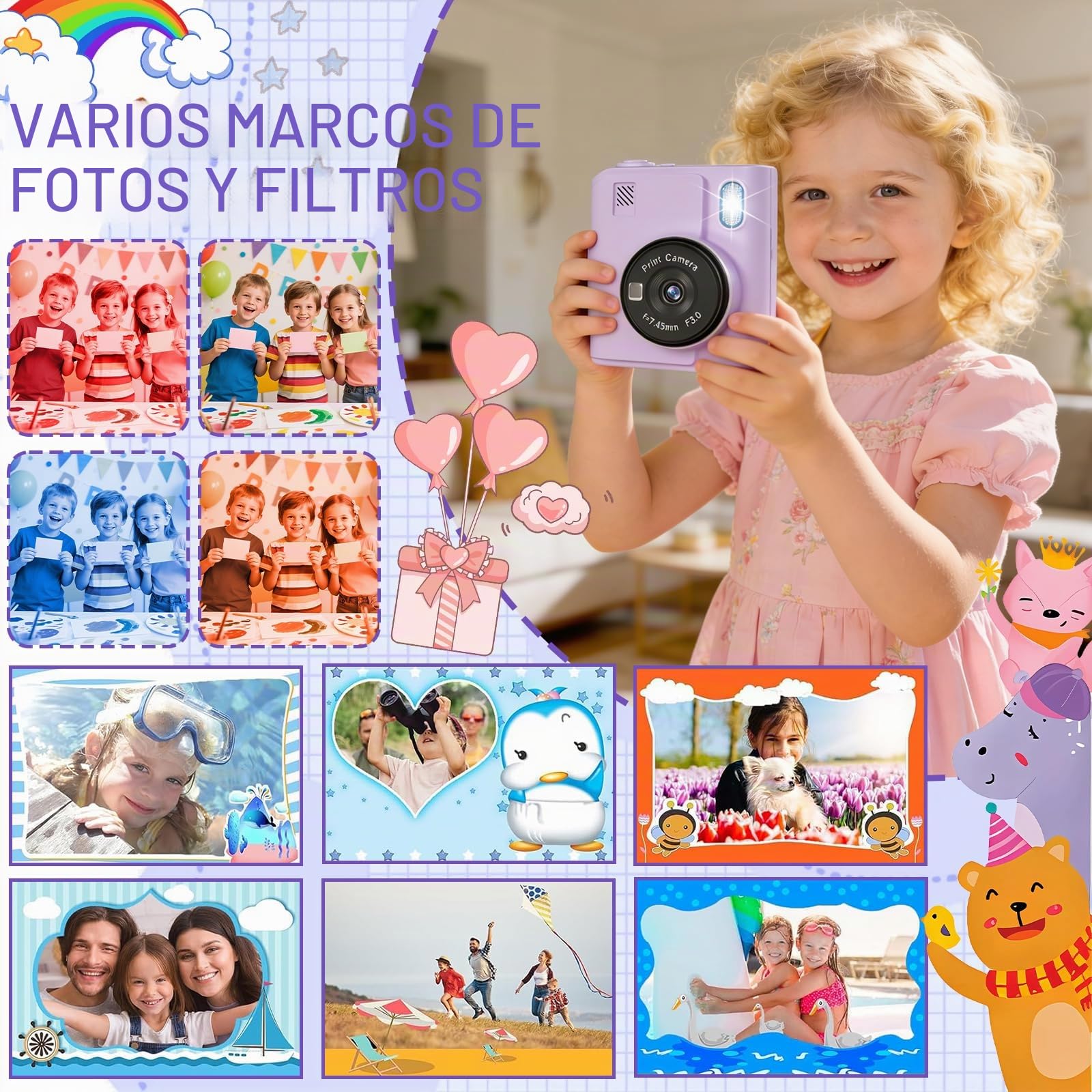 Camara Fotos Infantil Instantanea, HD 1080P Camara de Fotos Instantaneas, con Tarjeta de 32G y 6 Rollos Papel de Impresión, Cámara Instantánea, Regalo para Niñas y Niños de 3 a 12 Años