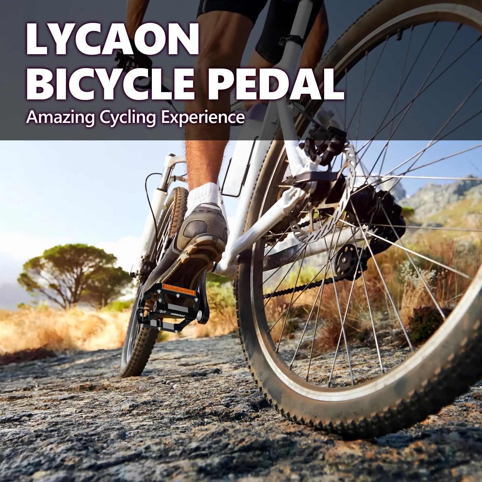 LYCAON Pedały rowerowe – rower wyścigowy/górski MTB pedały, 3 łożyska CNC, stop aluminium, antypoślizgowe wrzeciono CR-MO, pedały rowerowe 9/16", BMX Road Bike, antypoślizgowe, płaskie pedały