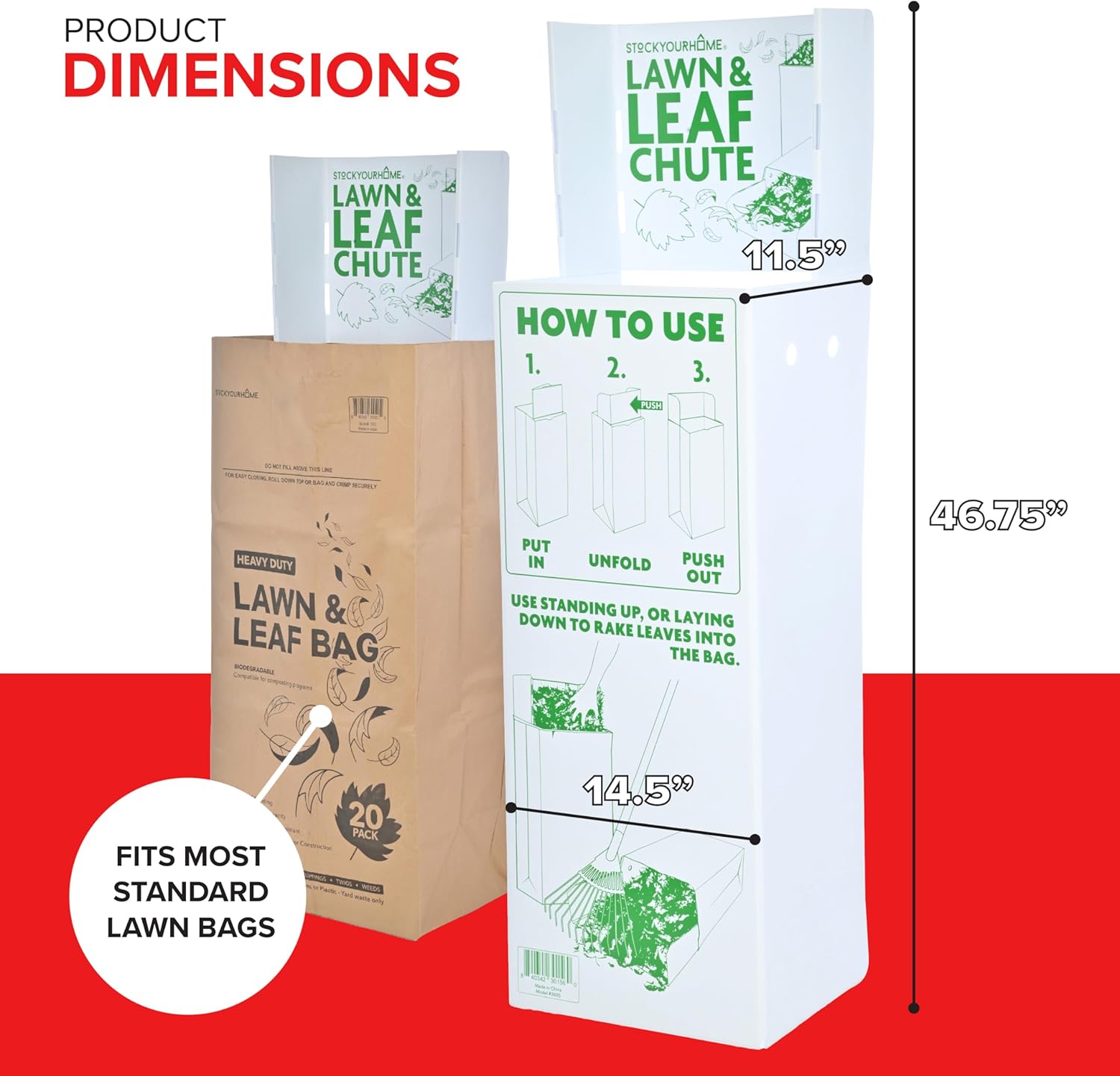 Lawn and Leaf Chute, Reusable Lawn Bag Holder for Easy Leaf Collecting, Durable Lawn Bag Funnel for Paper Leaf Bags, Leaf Bag Chute for Sweeping and Collecting Yard Debris, No Bending Required!