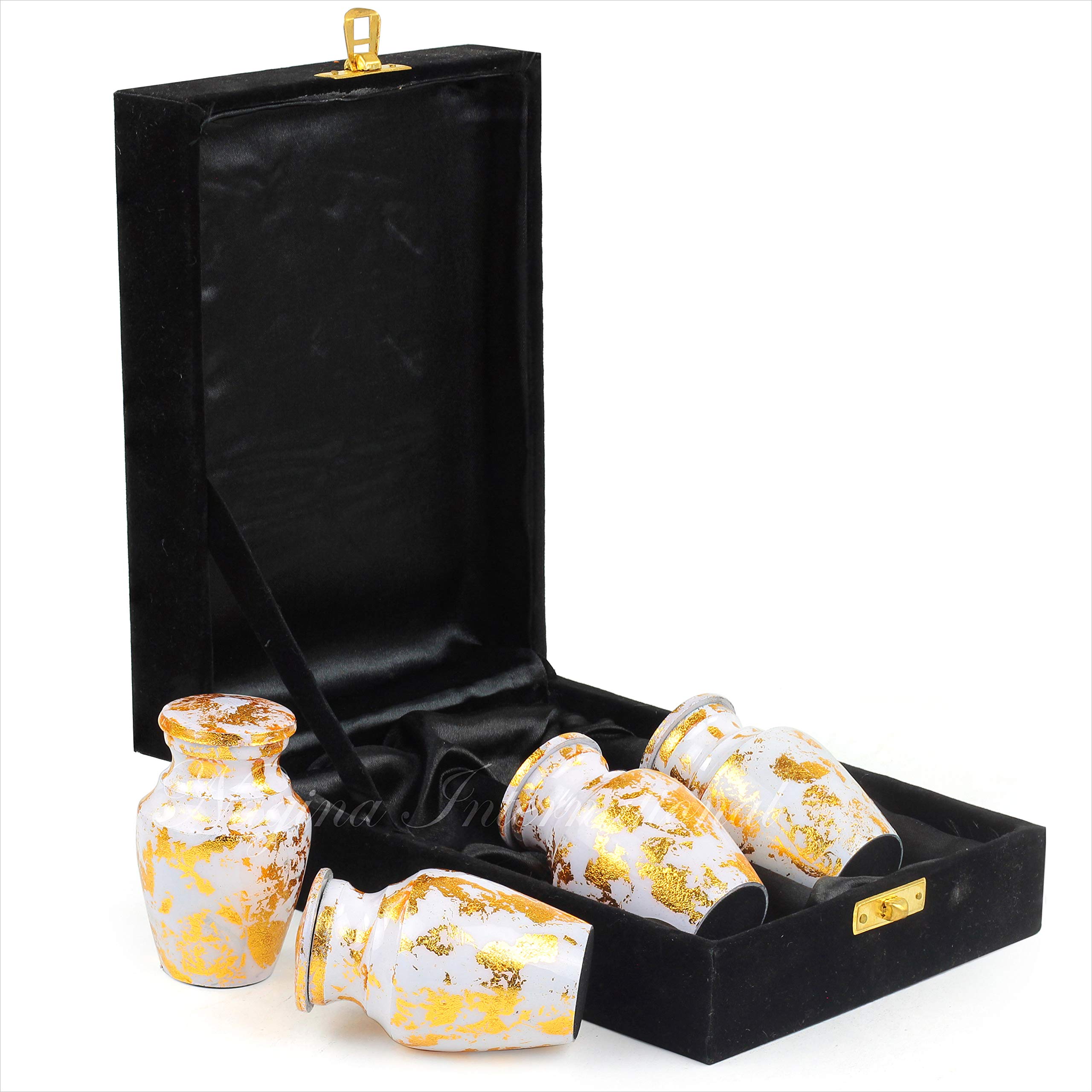 Nagina International Keepsake Funerary Urns for Human Ashes Set of 4 | Mini Funeral Cremation Pot with Velvet Box | Cremated Remains Storage Container (Cosmic Gold)