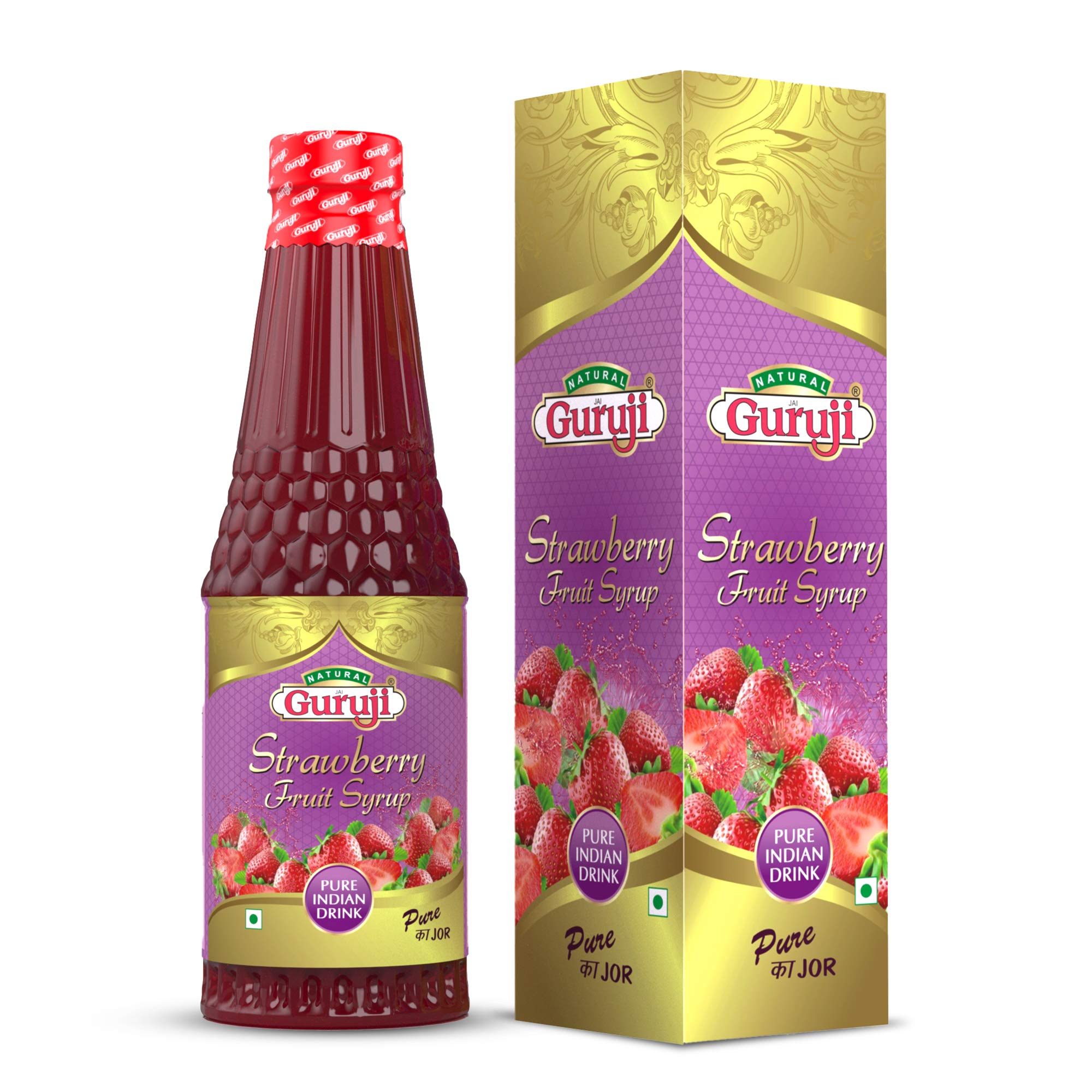 Jai Guruji Strawberry Fruit Syrup Sharbat, Instant Refreshing Drink For Summer (Mix with milk Only) 750ml