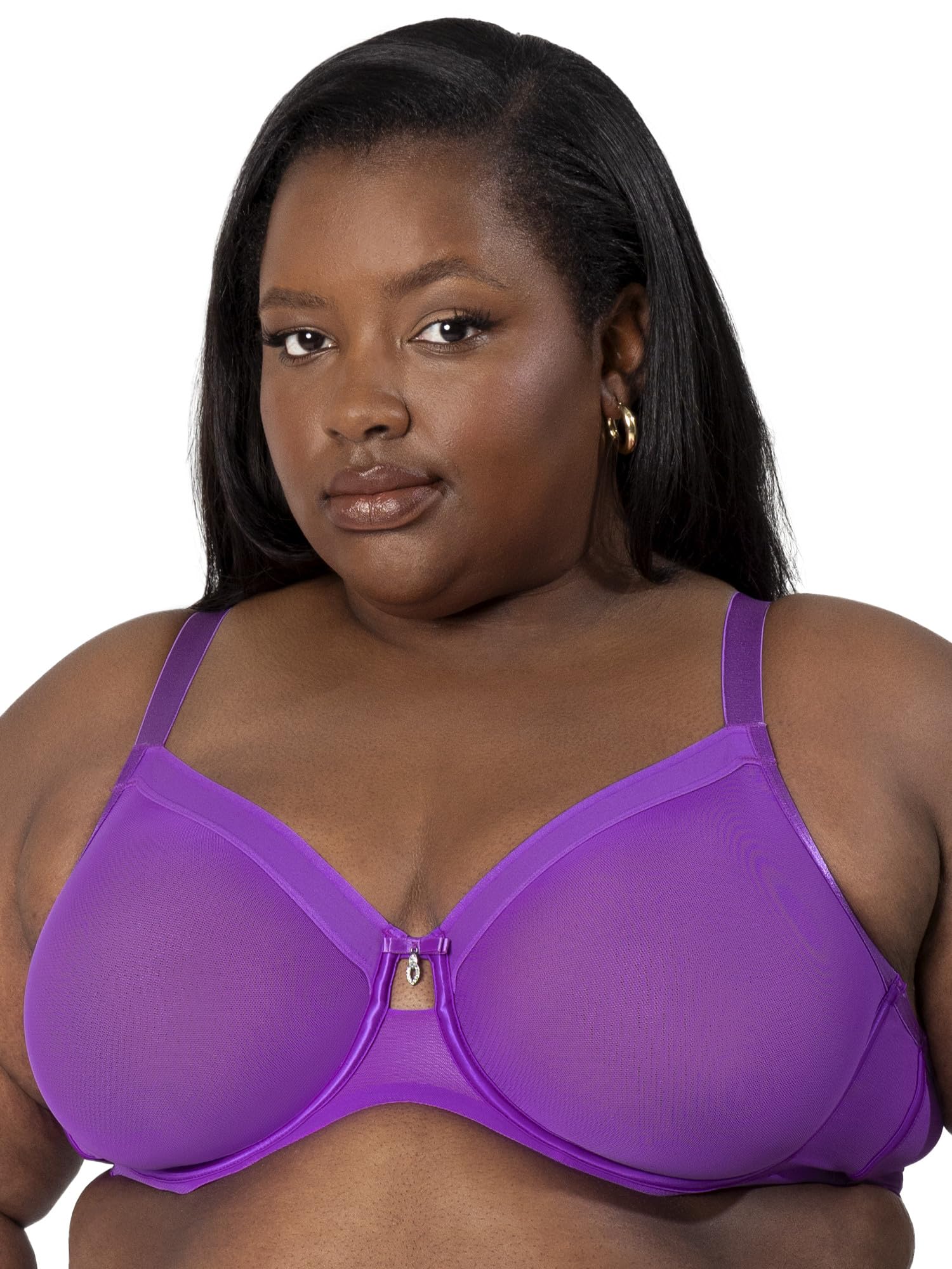 Curvy Couture Women's Plus Size Sheer Unlined Underwire Plunge, Purple Passion, (38) 38D