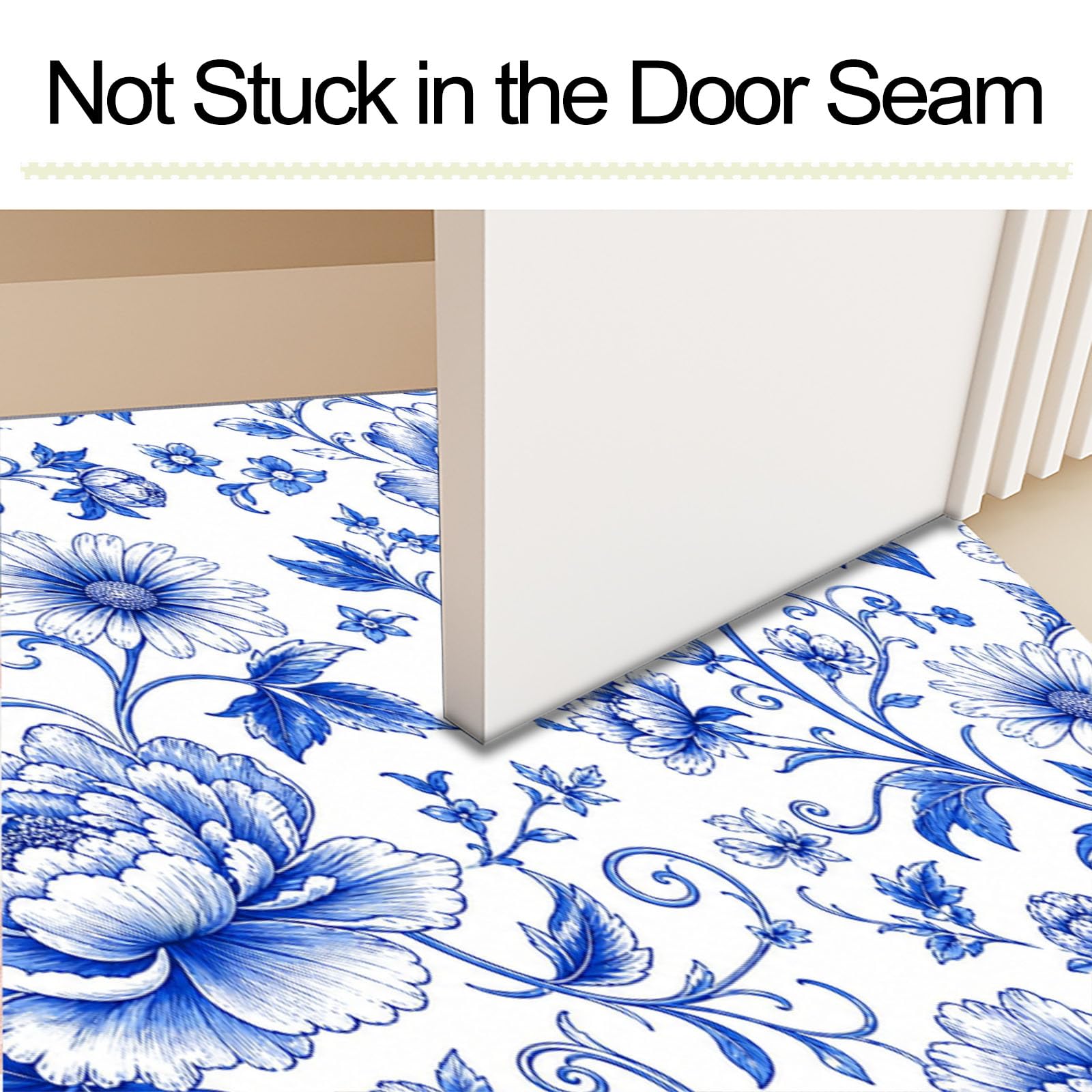 Zerbino Ingresso Interno Peonia Fiori Intrecciati Porcellana Blu E Bianca, Zerbino Di Benvenuto Lavabile Morbida Italiano Retrò, Antiscivolo Tappeto Da Decorazioni Blu Per Casa Porta, 60X90Cm
