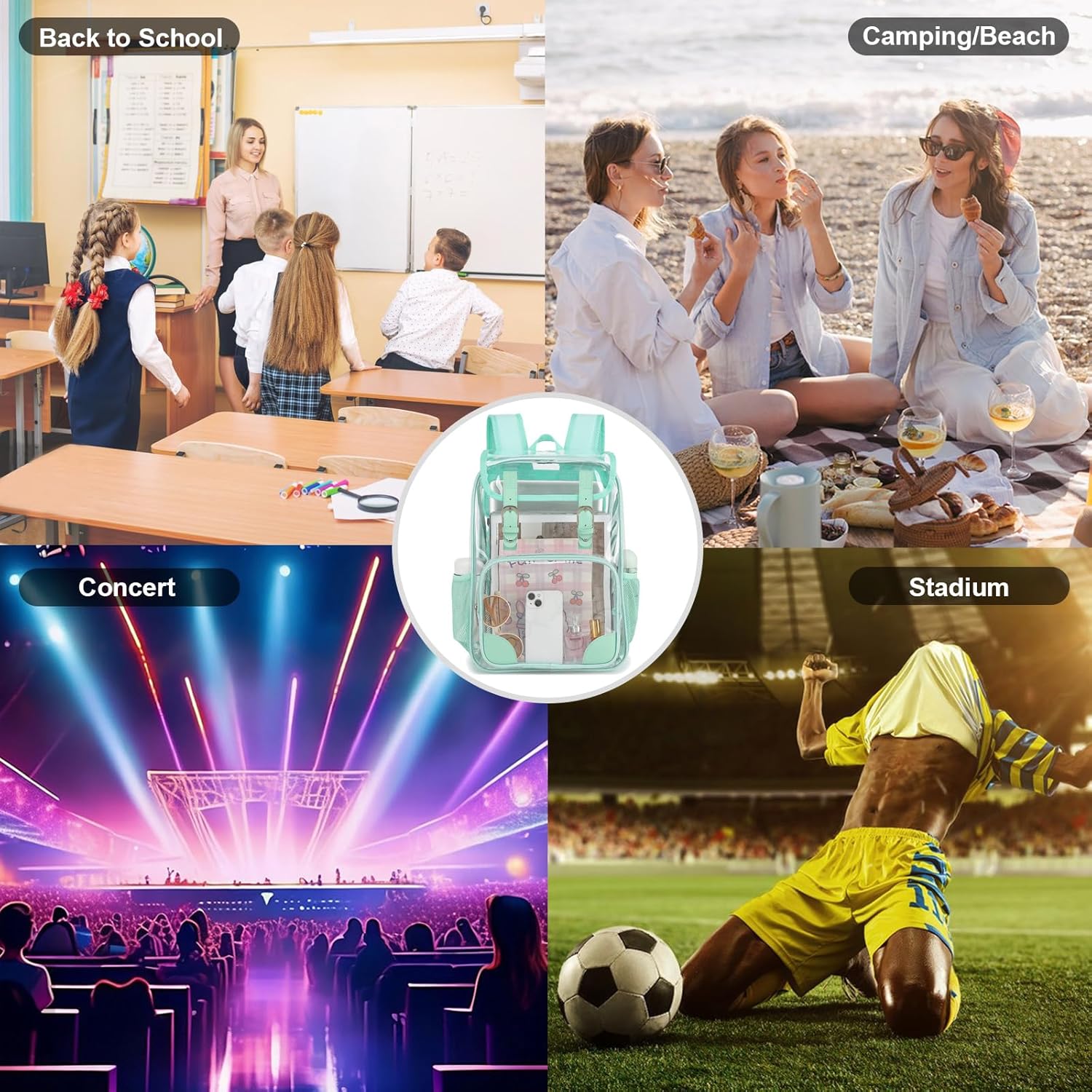 Fuyicat Clear Backpack Heavy Duty PVC Transparent Girls Kids School Backpacks Stadium Approved See Through College Bookbag for Women (Green), Large - Image 5