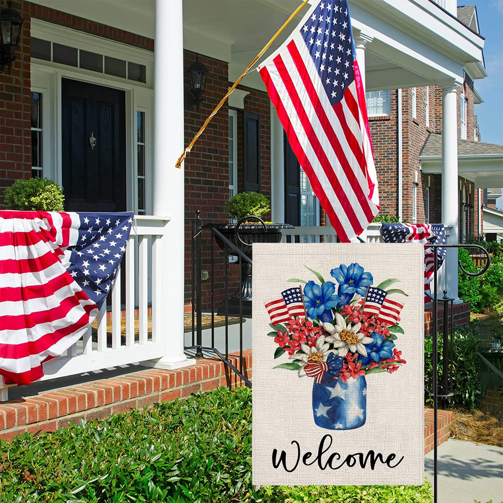 Patriotische Gartenflagge USA – 31,8x45,7 Cm, Doppelseitig, Witterungsbeständig, Mit LKW & Sternenmotiv, Für 4. Juli & Memorial Day