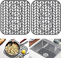 GUUKIN 2-Pack Silicone Sink Protectors 13.6x11.6in - Non-Slip Mats for Stainless Steel Porcelain Kitchen Sinks with 3 Drain Holes