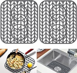 GUUKIN 2-Pack Silicone Sink Protectors 13.6x11.6in - Non-Slip Mats for Stainless Steel Porcelain Kitchen Sinks with 3 Drain Holes