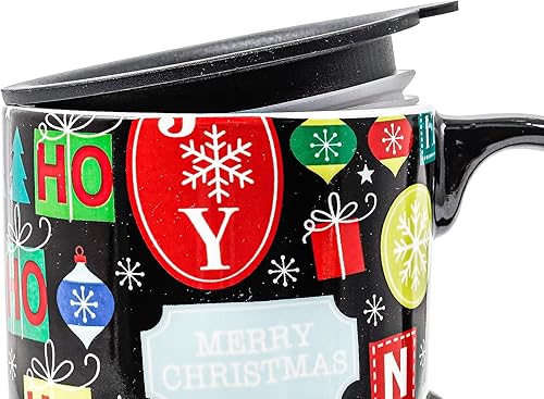 Miniatura 9 de DUSVALLY Taza de café de cerámica, tazas de café de Navidad, taza de té con leche con tapa y caja de regalo, taza de cerámica alta de 17 onzas, Noel