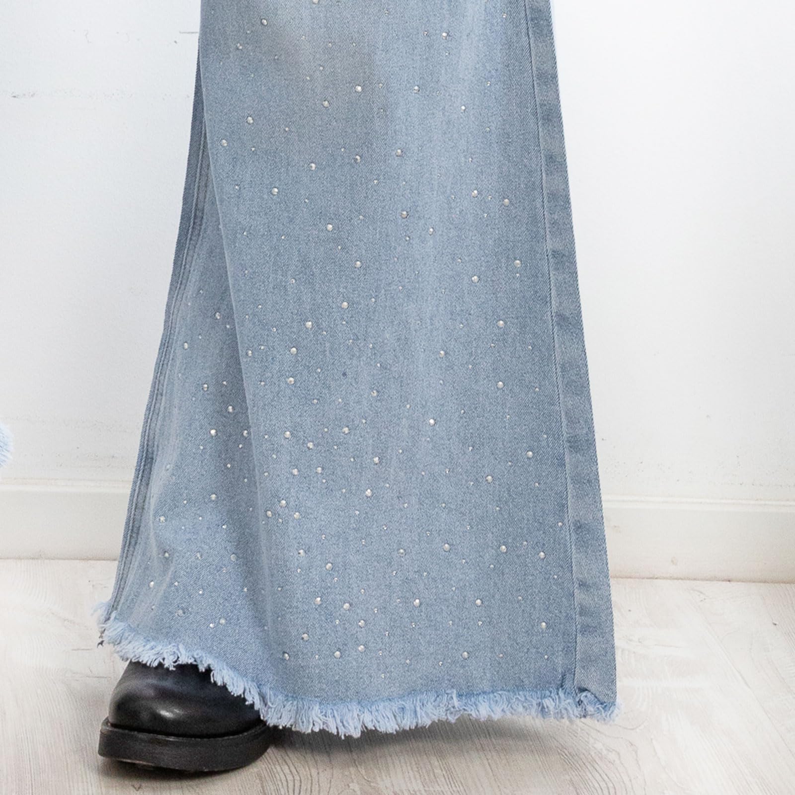 Toocool Jeans Donna Pantaloni Denim Campana Zampa Flare Strass Larghi FX1243