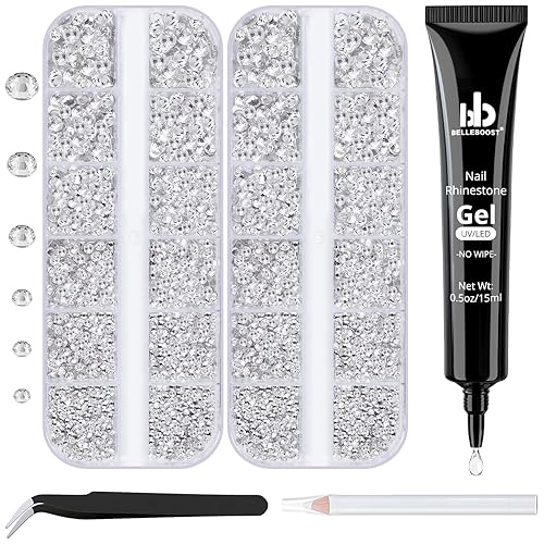 BELLEBOOST Nail Art Rhinestone Glue Gel&2 Boxes Flatback Gems Kit,