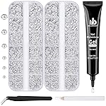 BELLEBOOST Nail Art Rhinestone Glue Gel&2 Boxes Flatback Gems Kit, 1 Tube of 15ml Rhinestone Gel Glue(UV/LED Needed)+Round Glass Crystal Clear Gemstones with Pickup Tools