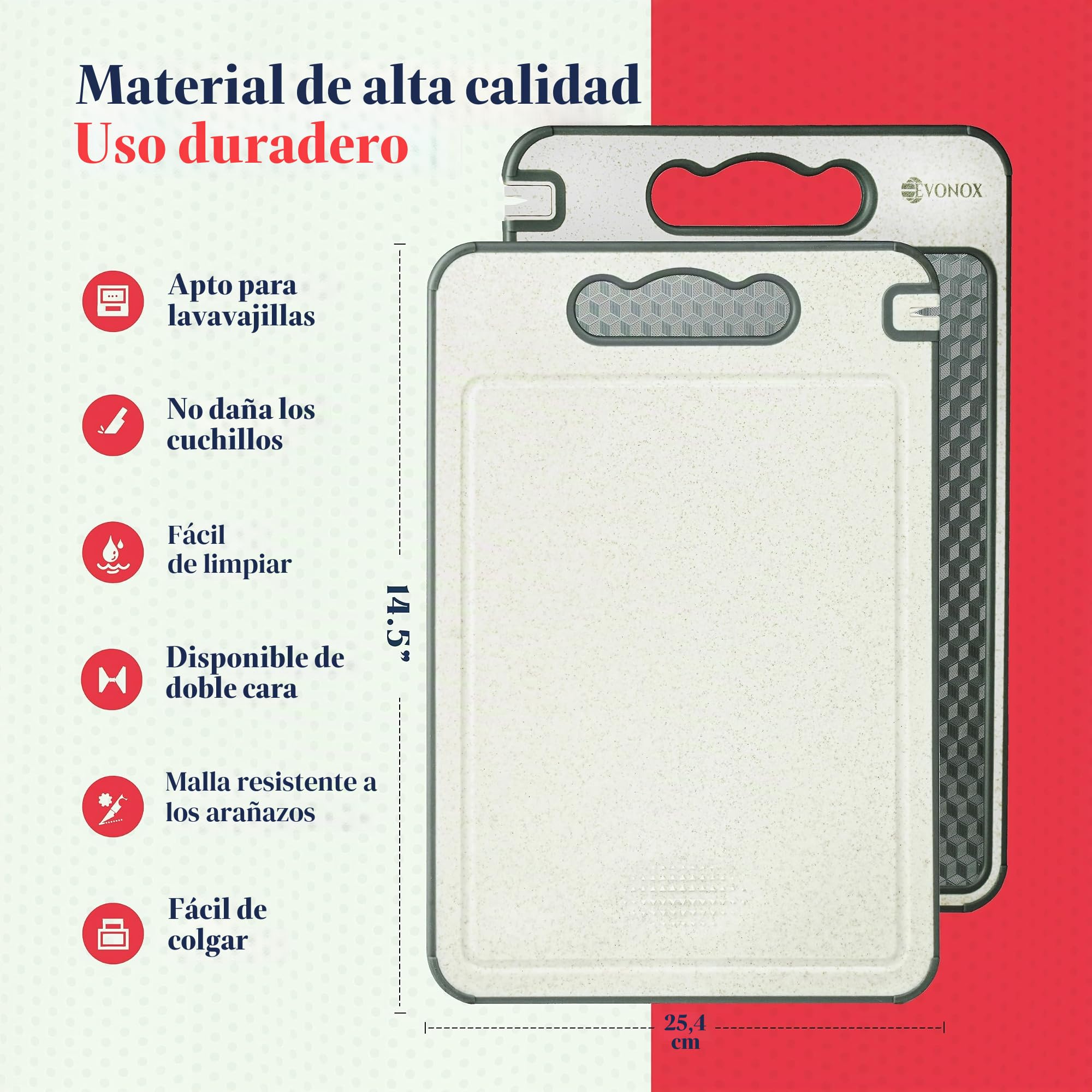EVONOX Tablas de cortar de acero inoxidable para cocina, de doble cara, ligeras, aptas para lavavajillas, fáciles de limpiar, no tóxicas, bordes antideslizantes, tabla de cortar grande de paja de
