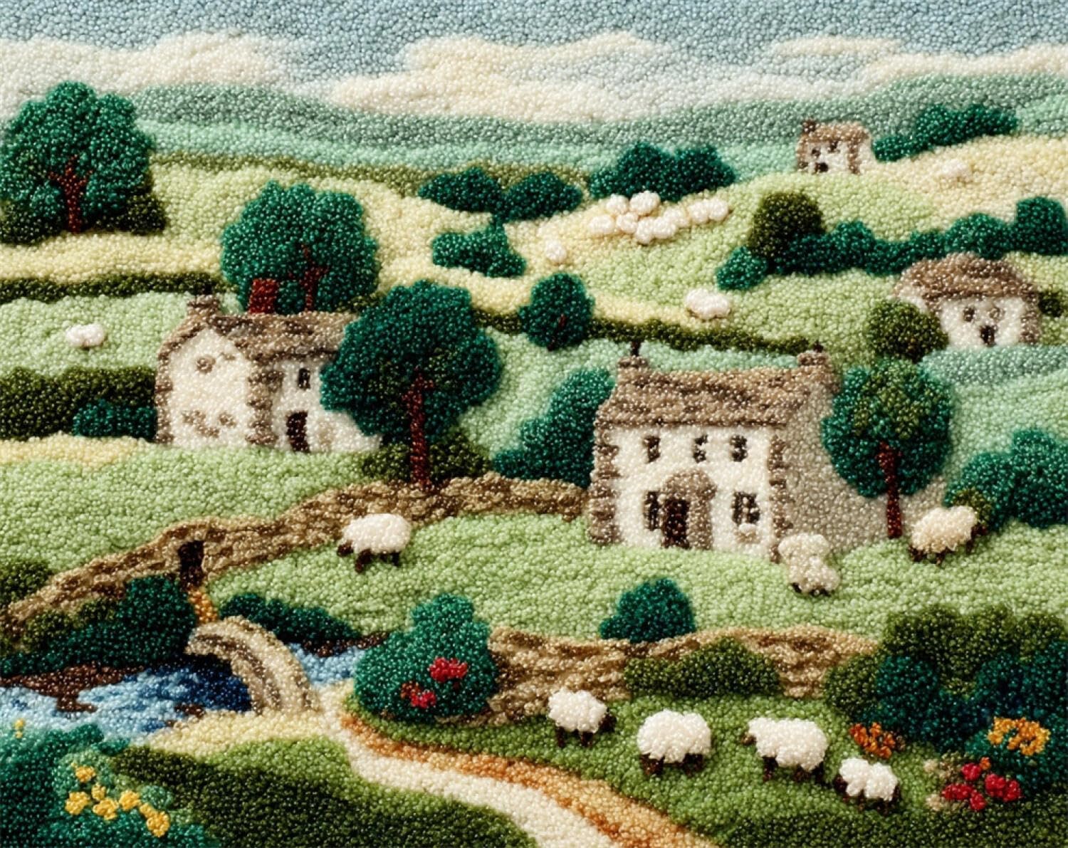 Henypt DIY Latch Hook Rug Kits Rural Farmhouse 55x75cm