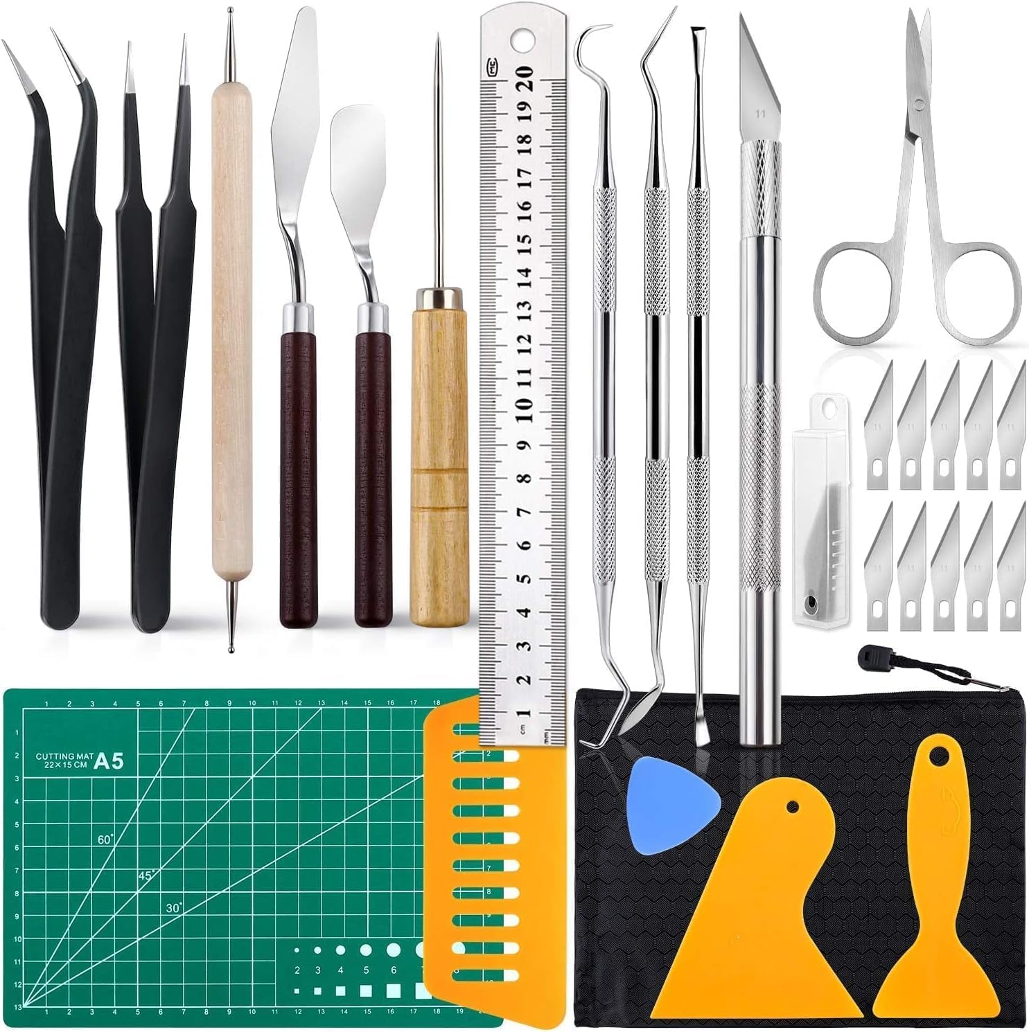 28 PCS Precision Craft Tools Set, Precision Carving Blades, Craft Knife, Weeding Tools Set, Vinyl Weeding Tools Kit, for Weeding Vinyl, Silhouettes, Cameos, DIY Art Work Cutting, Hobby, Scrapbook