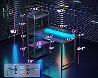 Vista 12 de ODK Escritorio reversible para juegos de 55 pulgadas con puerto de carga USB y luces LED, escritorio para computadora con estantes de almacenamiento