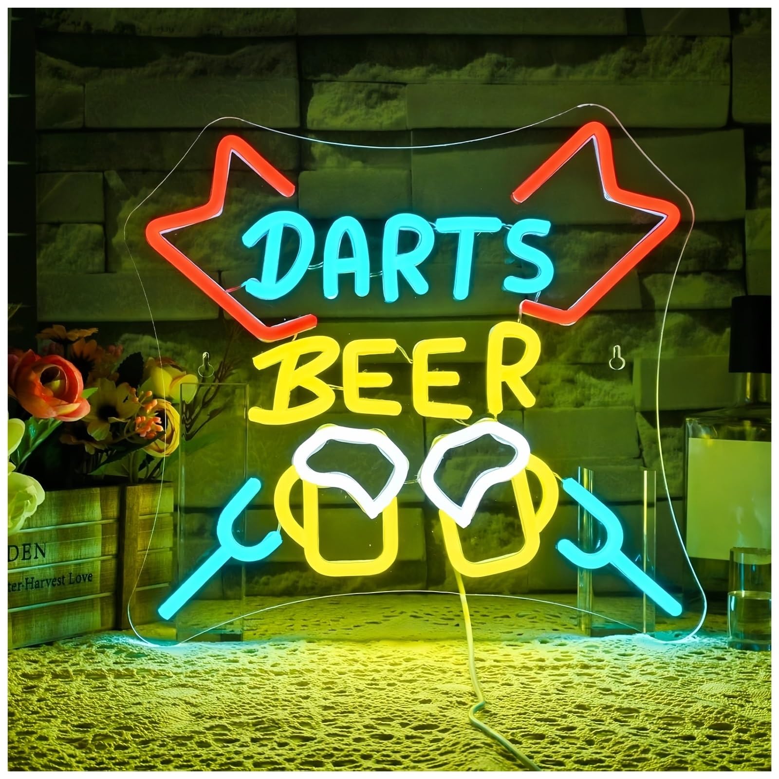 Indoor for neon decorations Dart Beer Neon Sign Dimmable Light Up Wall Decor for Bars Clubs Game Room