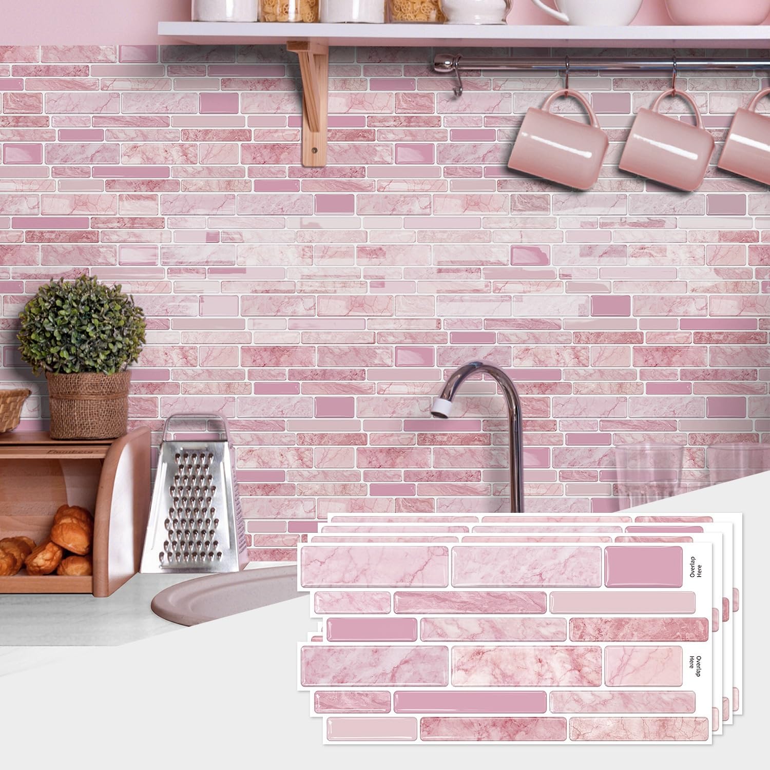 SOHOUU 3D Waterproof Wall Sticker Self Adhesive PET PU Decor Tile for Home Kitchen Bathroom(24PCS)