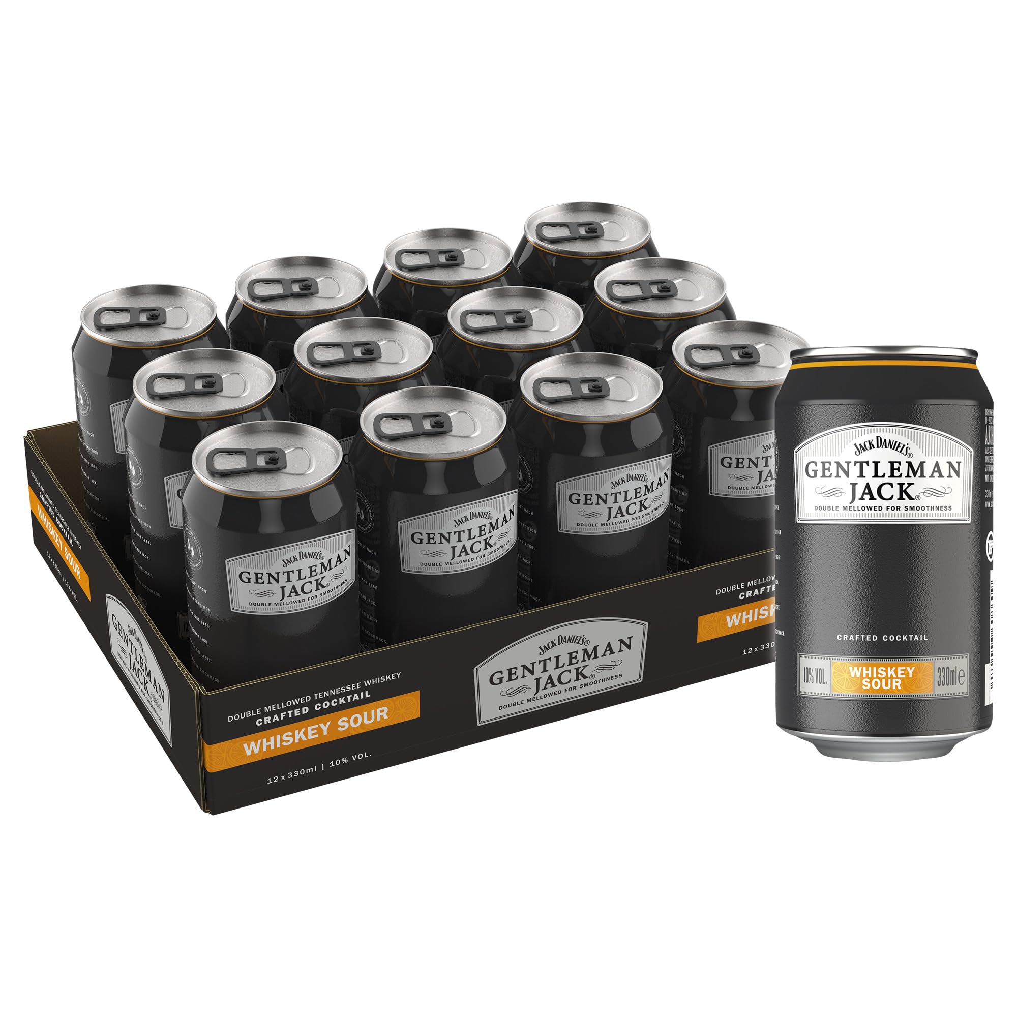 Jack Daniel's Gentleman Jack Whiskey Sour - Whiskey Noten treffen auf einen süß-säuerlichen Geschmack - 12 x 0.33l | 10% Vol.