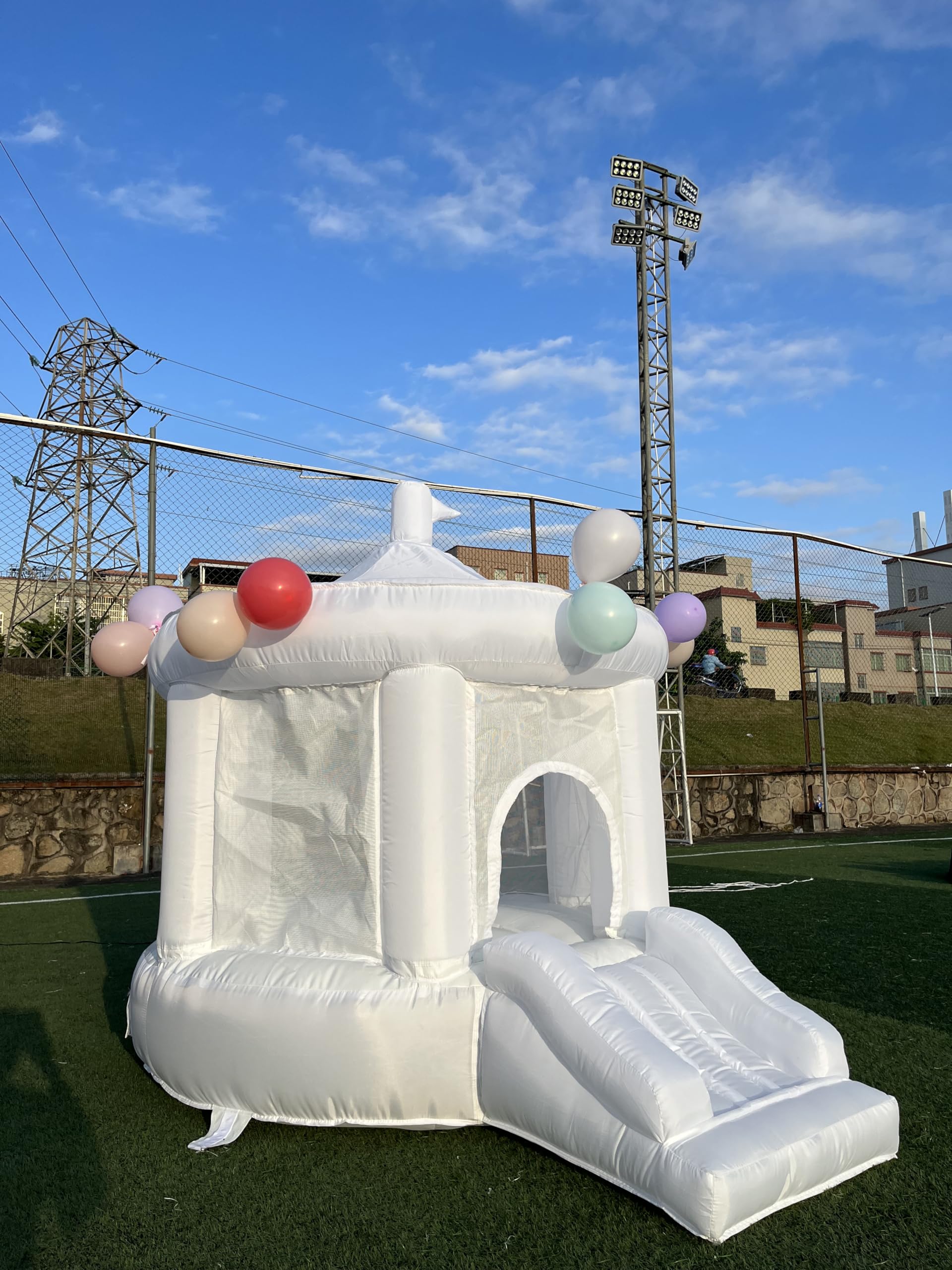 Photo 1 of **PREV USED 
White Bounce House Castle Themed Inflatable Trampoline Indoor Bounce House Mini Bounce House Equipped with Blower Durable Outdoor Play House, Birthday, Wedding Gift?9FT*9FT?