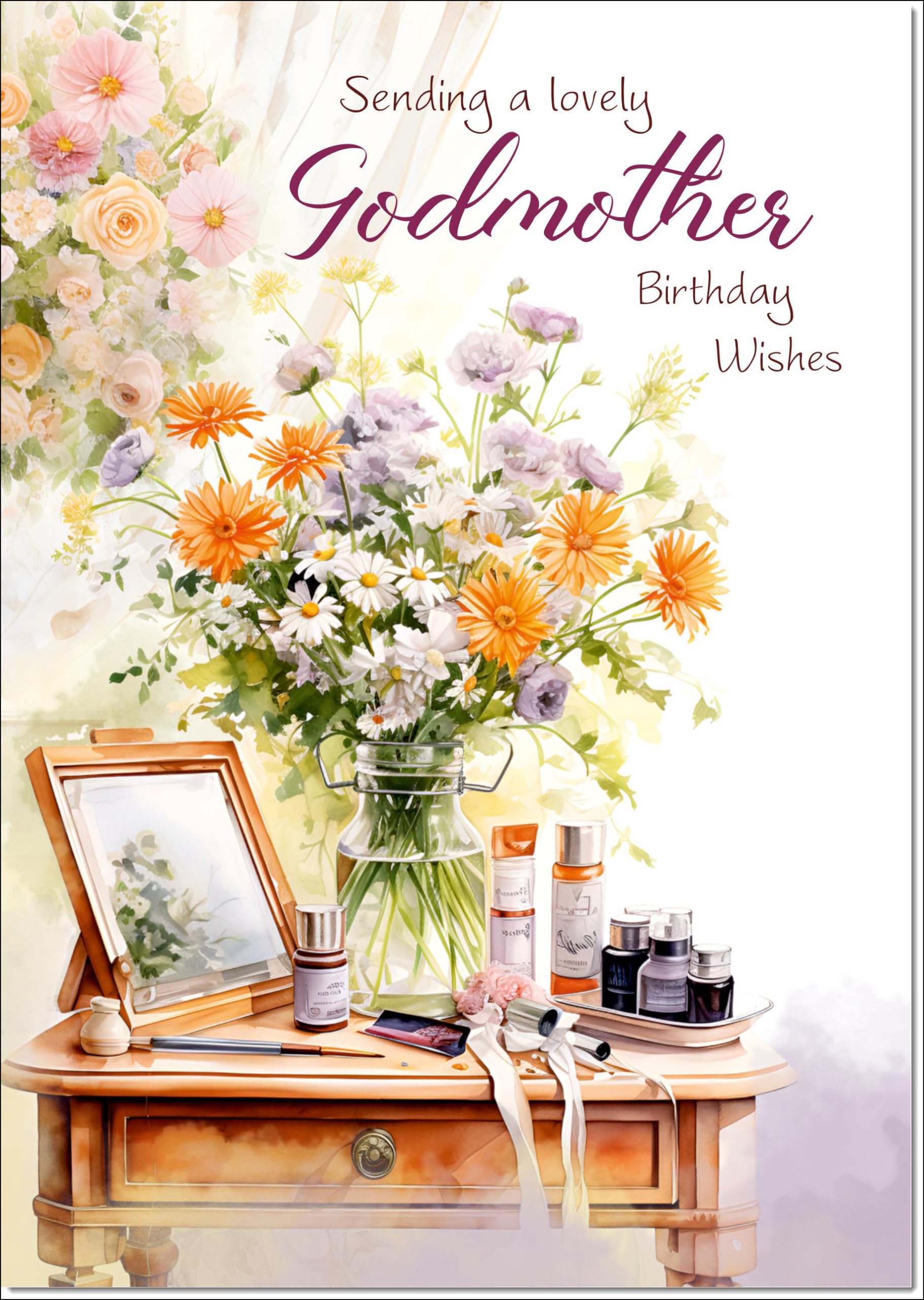 doodlecards Godmother Birthday Card Dressing Table Bouquet Large A4 Size with Plain Envelope — image 1