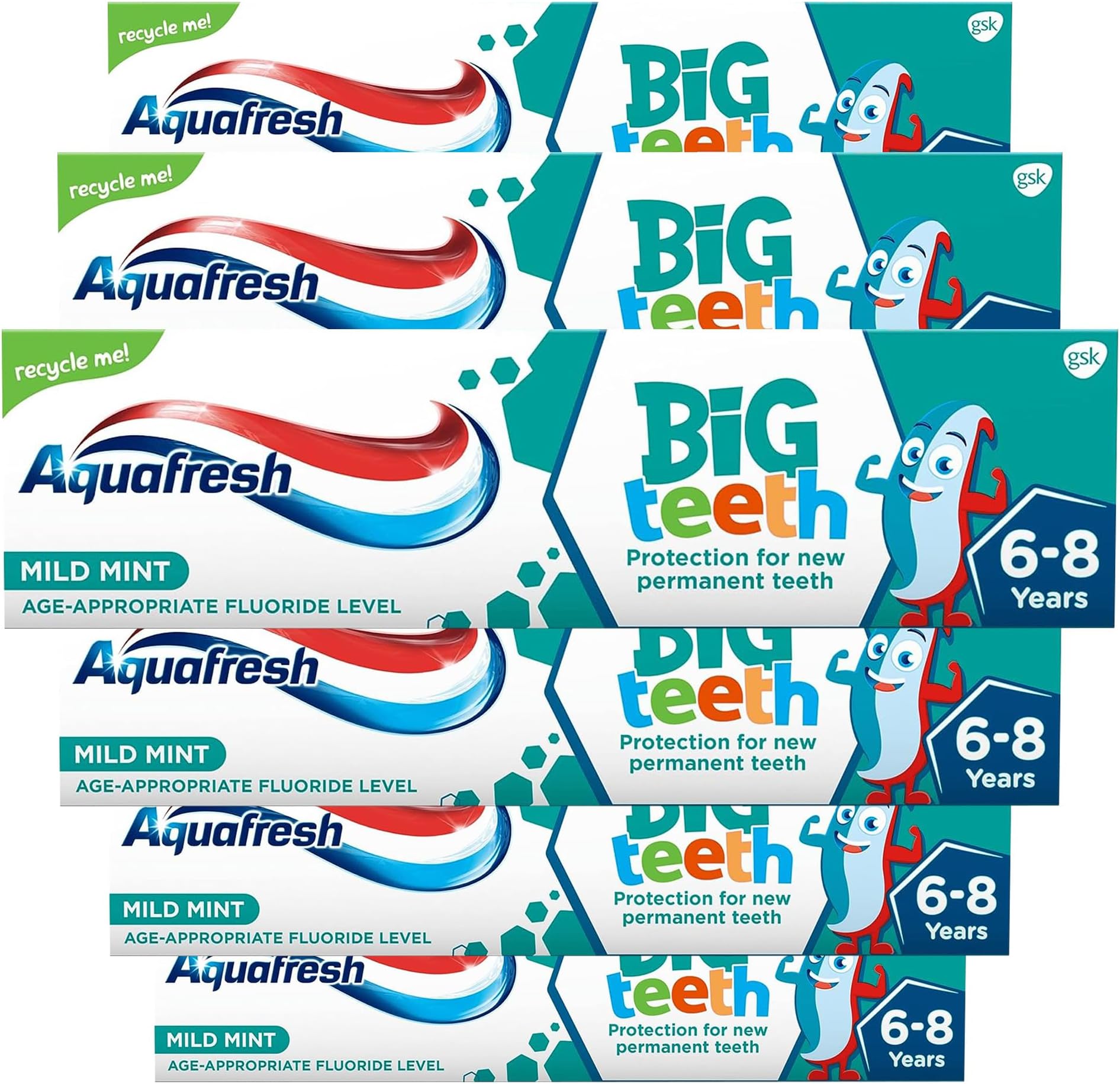 Aquafresh Big Toothpaste Kids Toothpaste 6-8 Years Old 50ml Pack of 6