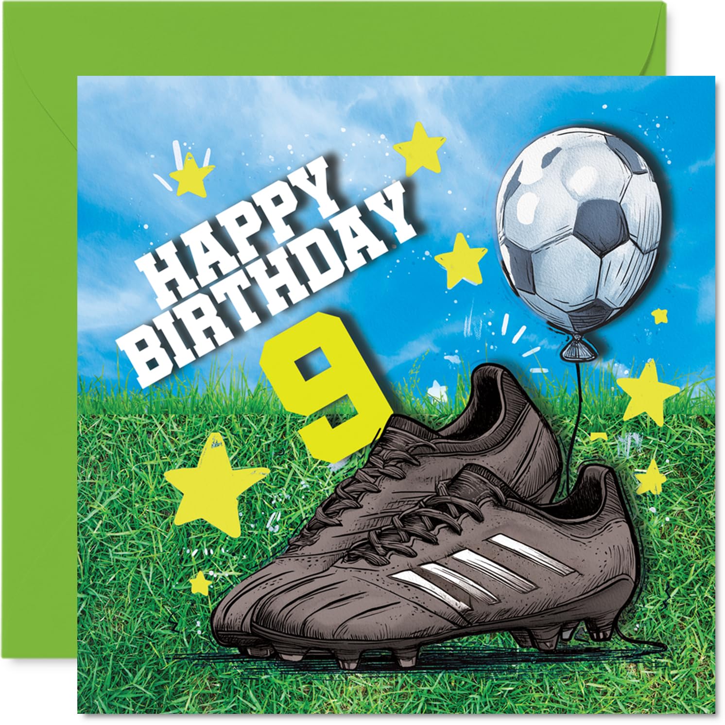 9th Birthday Cards for Boys - GOOOOOAAAALLLL! - Happy Birthday Card for 9 Year Old Boy Step Son Nephew Godson Son, 145mm Bday Greeting Cards