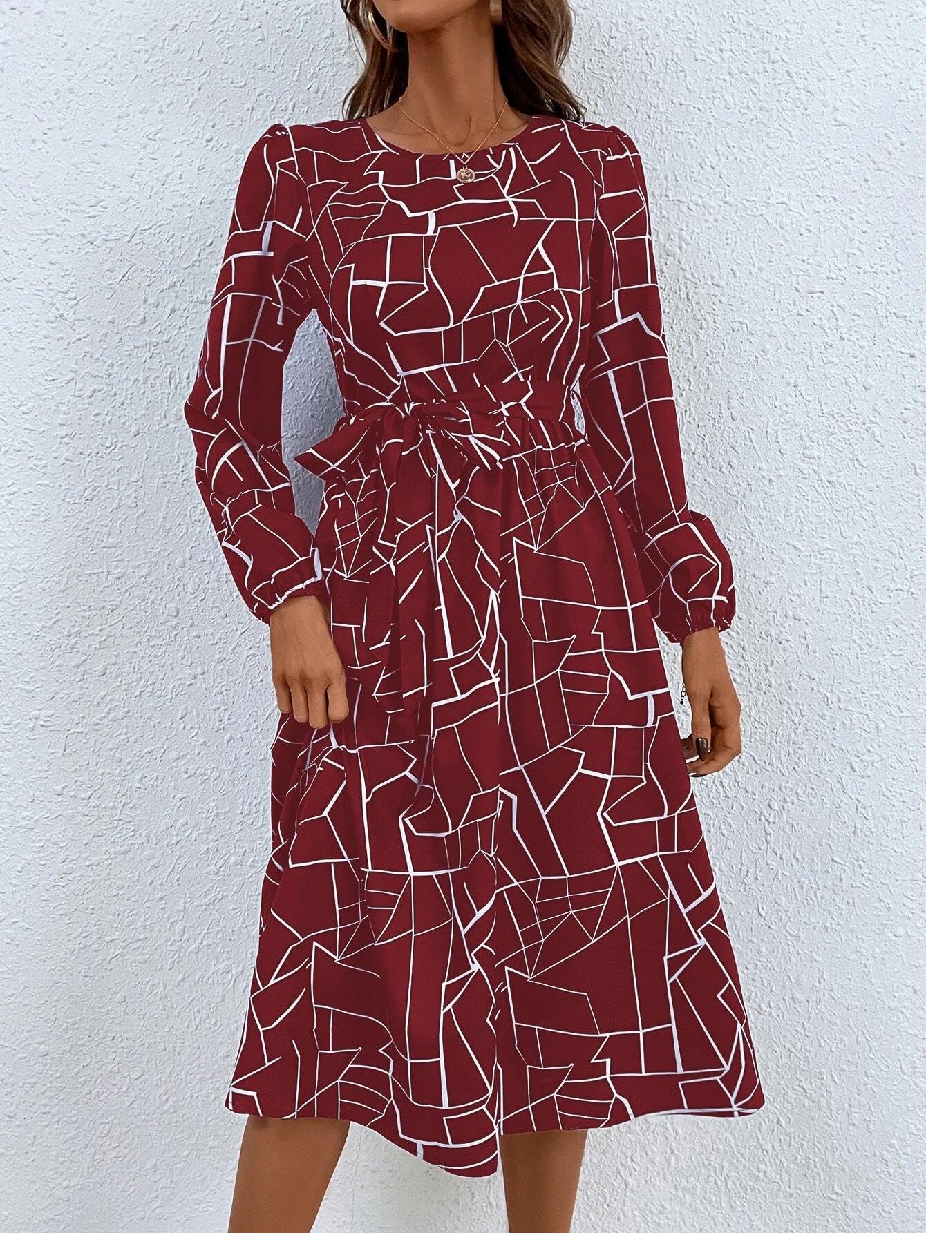 Kotty Women's Fit And Flare Maroon, White Dress
