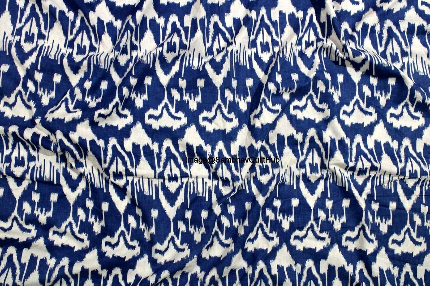 Voile Ekat Handblock Fabric for Floral Ikat Print Cotton Sewing,Crafting, Dressmaking, Running Natural Dye Sanganeri Indian Floral Print Fabric by The Yard Width 44 Inches (Blue, 3 Yard)