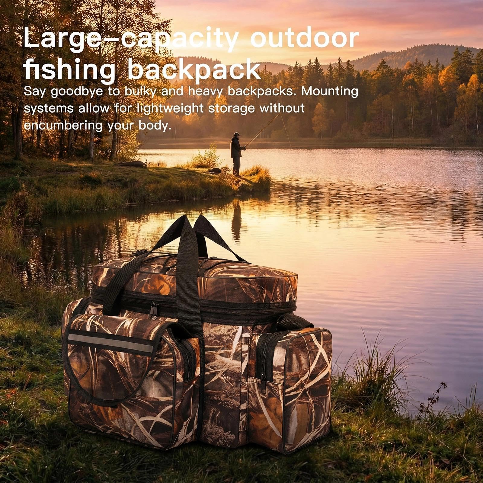 Bolsa de Pesca Grande Capacidad con Correas Ajustables Oxford Bolsas de Tela para el Hombro Multifuncional Bolsa de Camuflaje al Aire Libre para Equipo Aparejos y Accesorios