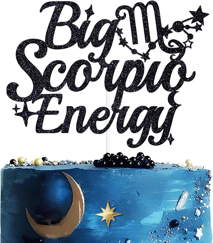 Big Scorpio Energy Cake Topper, Scorpio Birthday Cake Décor, 12 Zodiac Constellations Scorpio Birthday Party Decorations Supplies Black Glitter