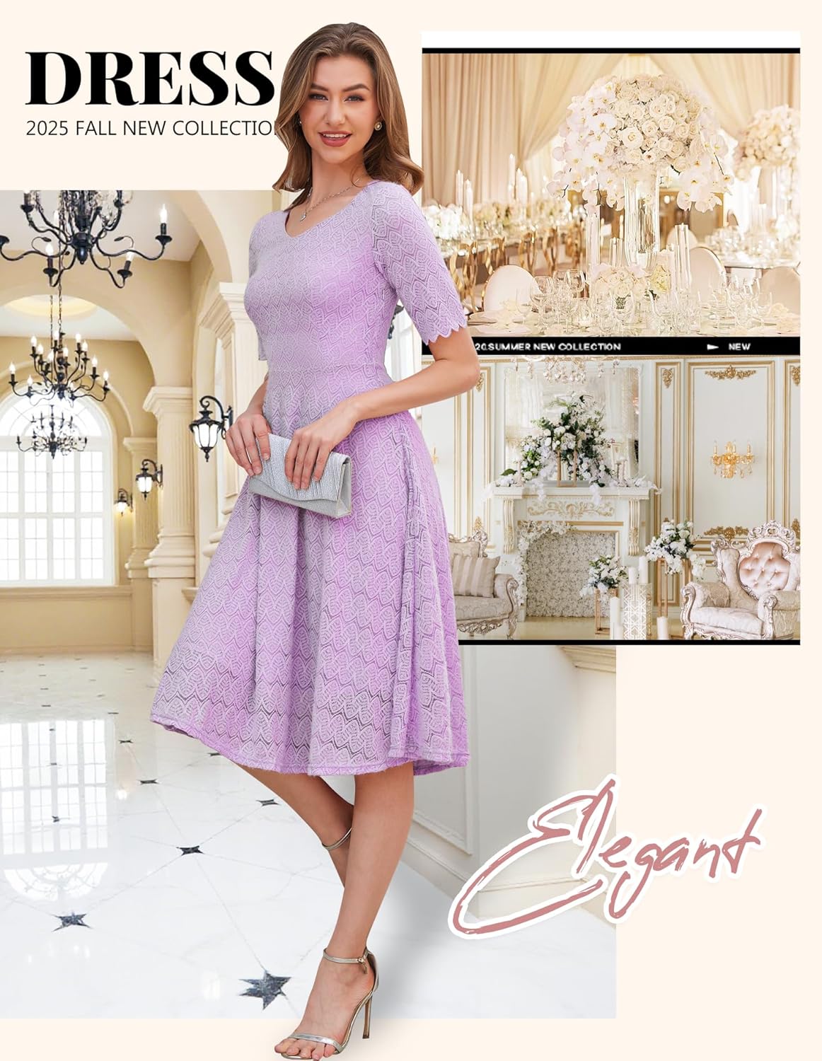 Dressystar Women's Short Sleeve Lace Wedding Guest Dress V Neck A Line Formal Cocktail Evening Party Dresses 2025 - Image 4